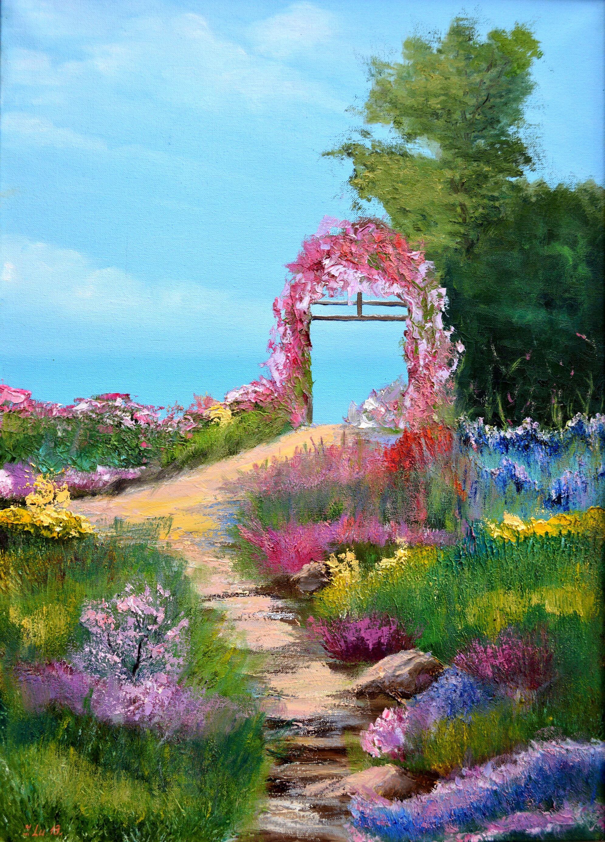 Elena Lukina Landscape Painting - Blooming arch by the sea 