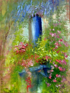 Balcone in fiore - Pittura ad olio impressionista del giardino