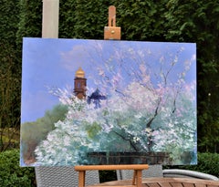 Jardin fleuri - Peinture murale impressionniste paysage jardin à l'huile