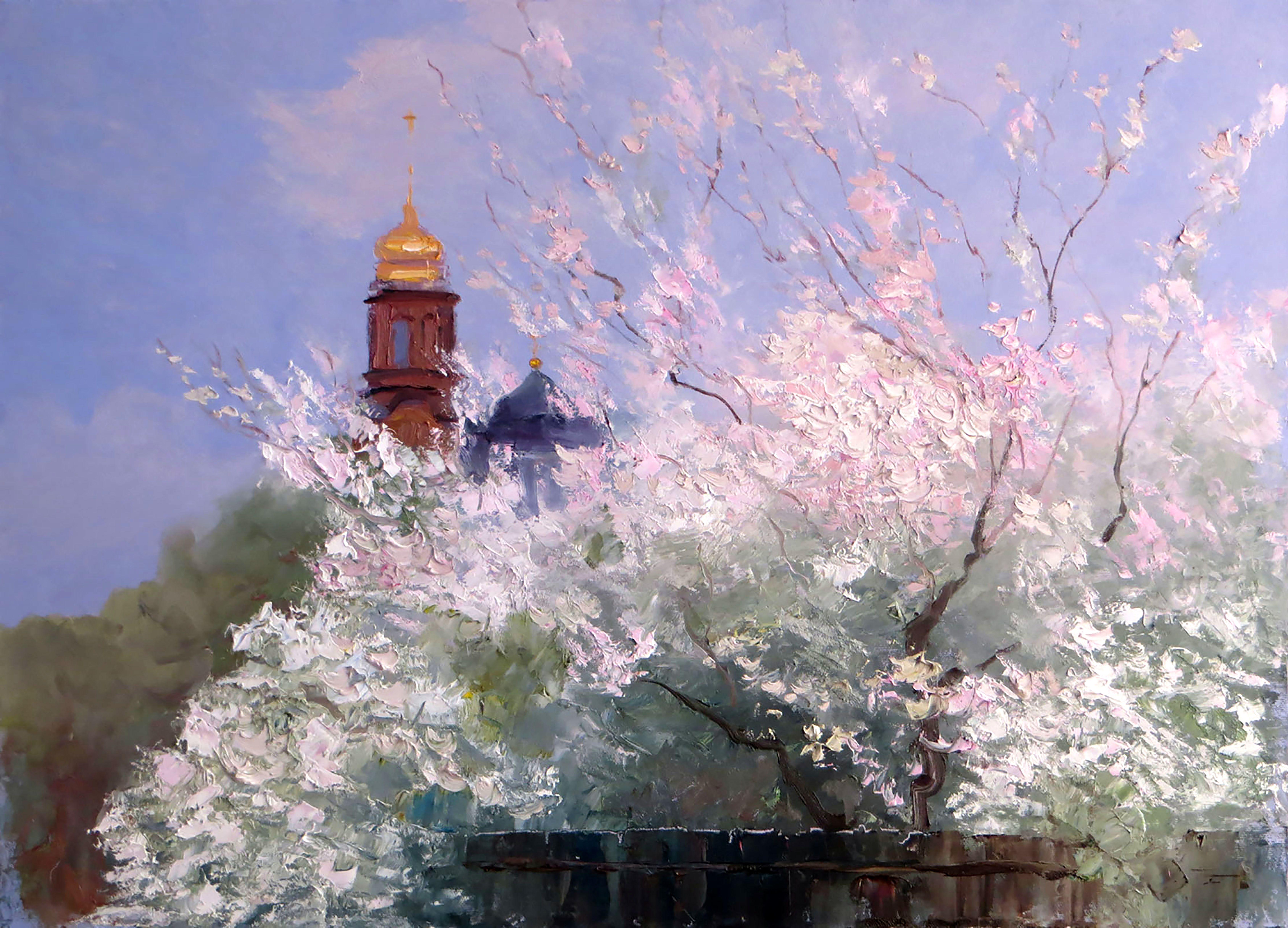 Elena Lukina Landscape Painting - Blooming garden – Impressionist Landscape Garden Oil Painting Wall Art