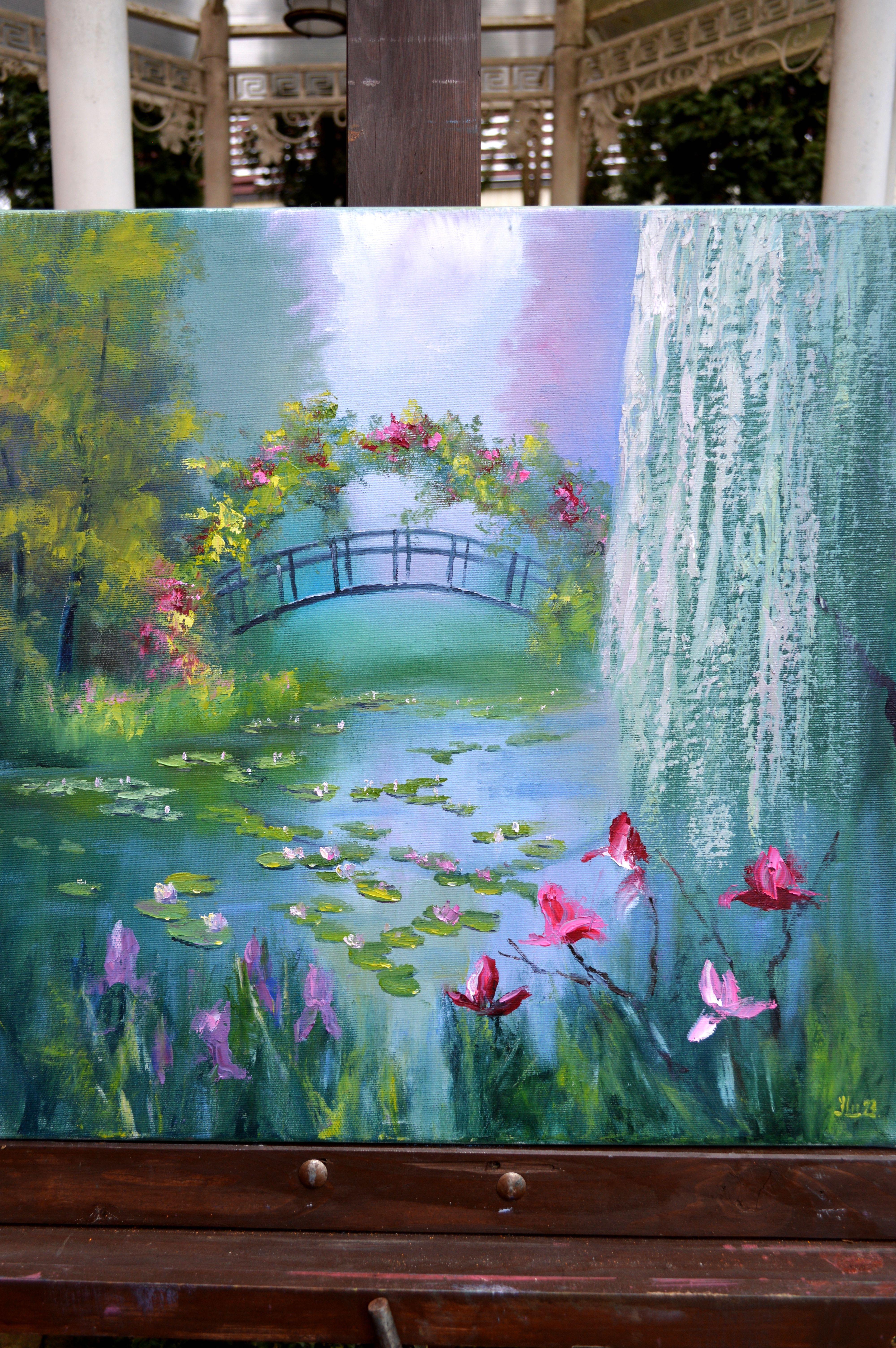 Blooming pond 50X50 oil on canvas For Sale 6