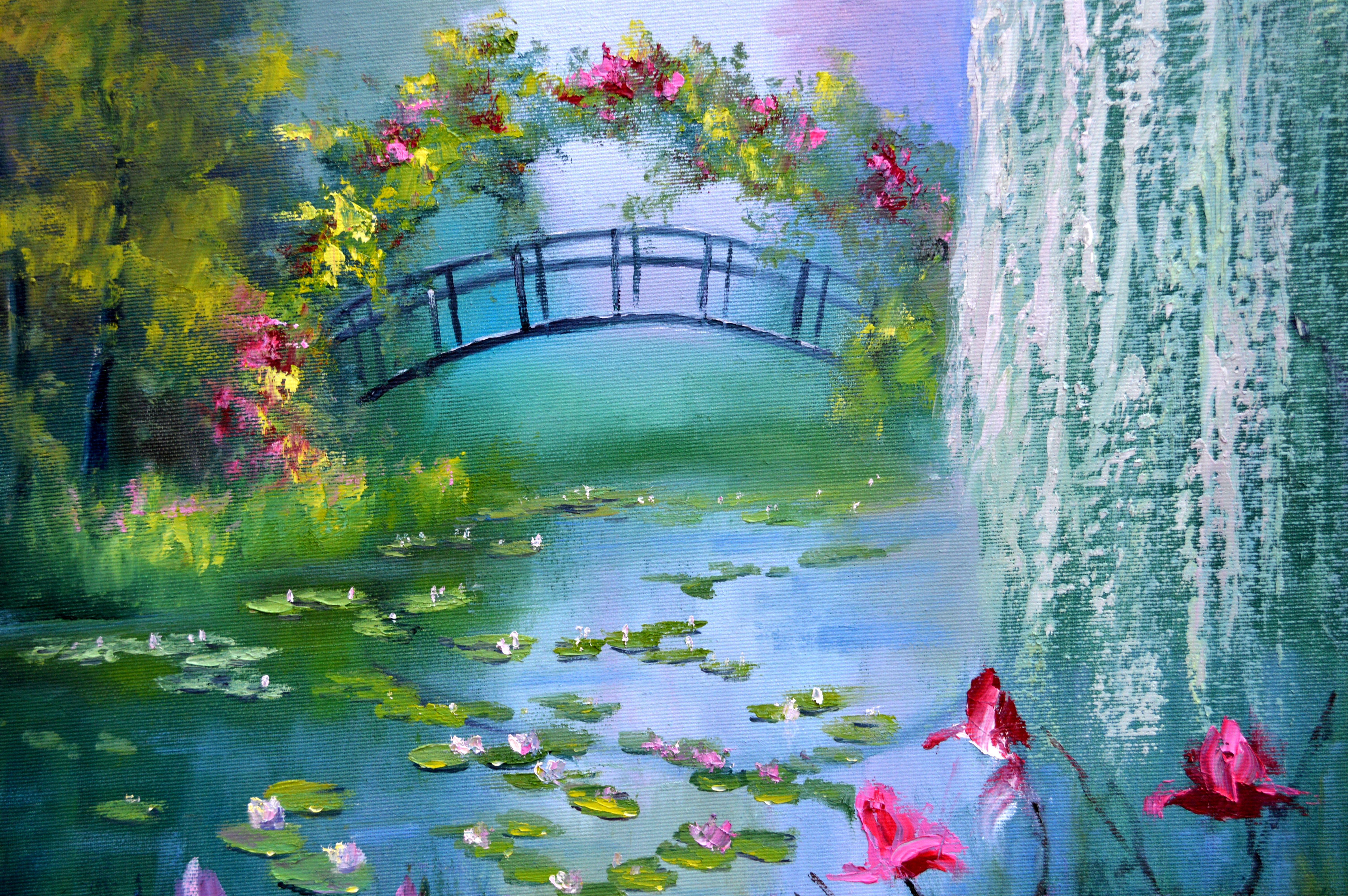 Blooming Pond 50X50 Öl auf Leinwand im Angebot 6