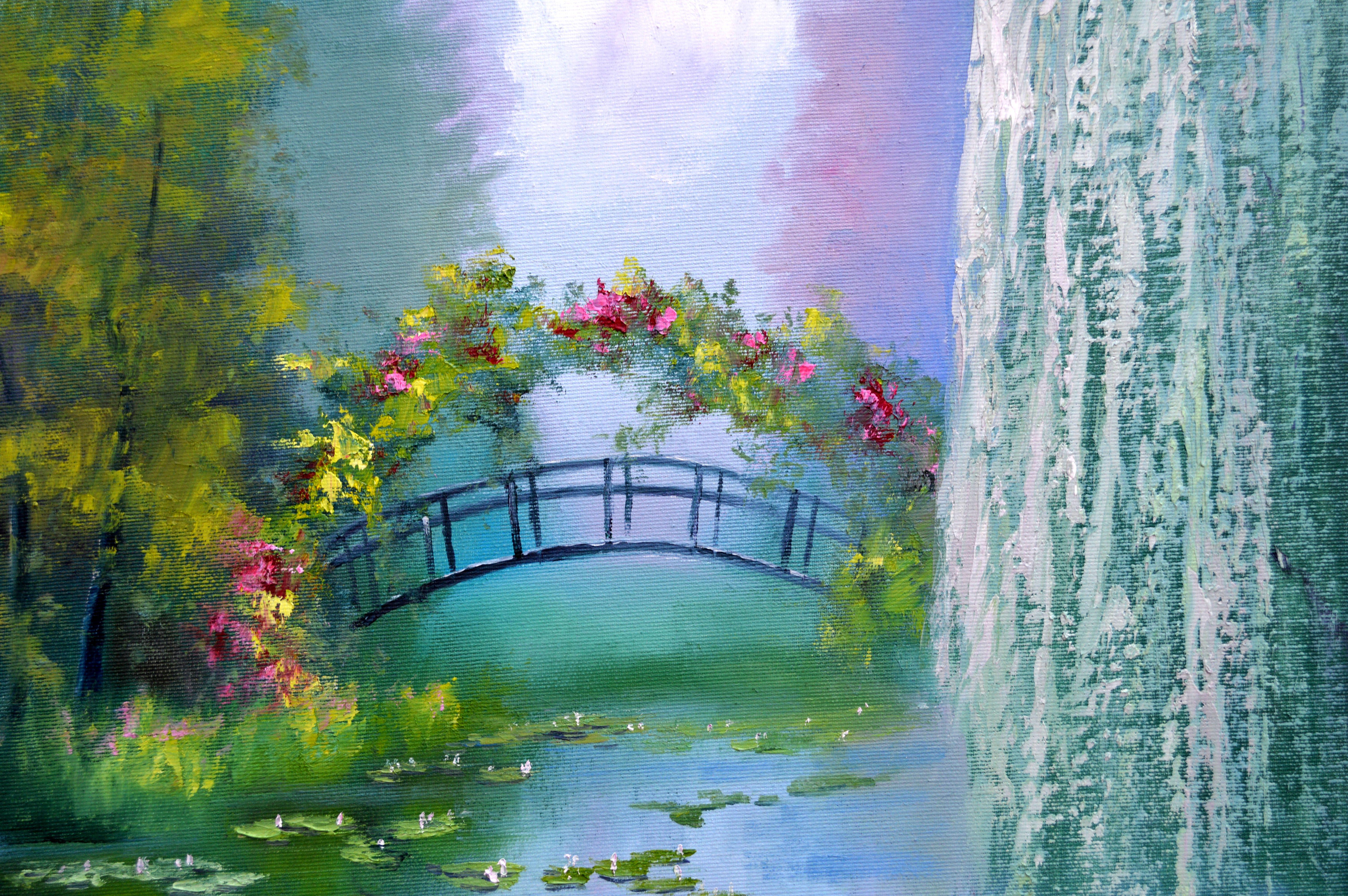 Blooming pond 50X50 oil on canvas For Sale 8
