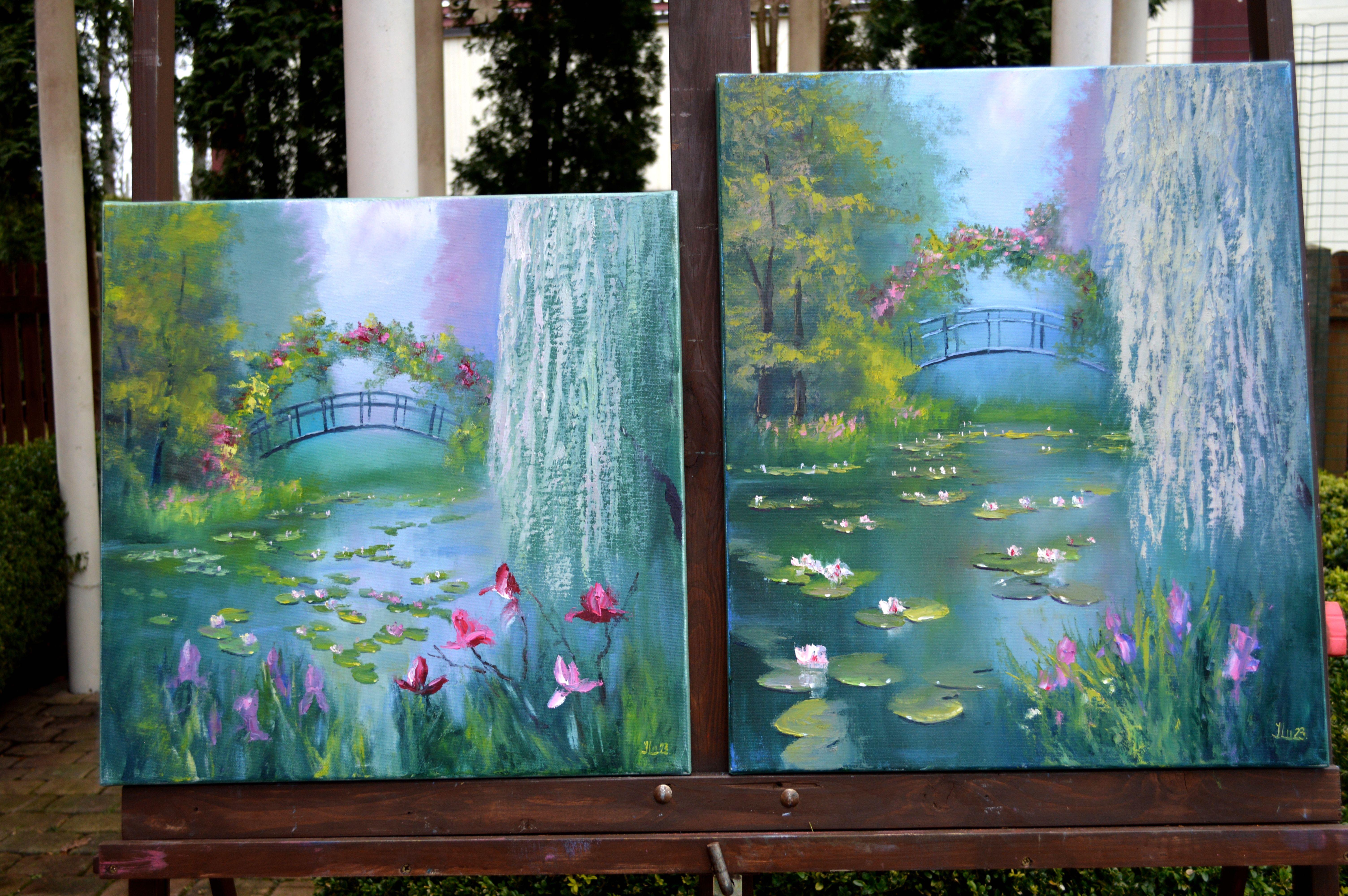 Blooming Pond 50X50 Öl auf Leinwand im Angebot 8