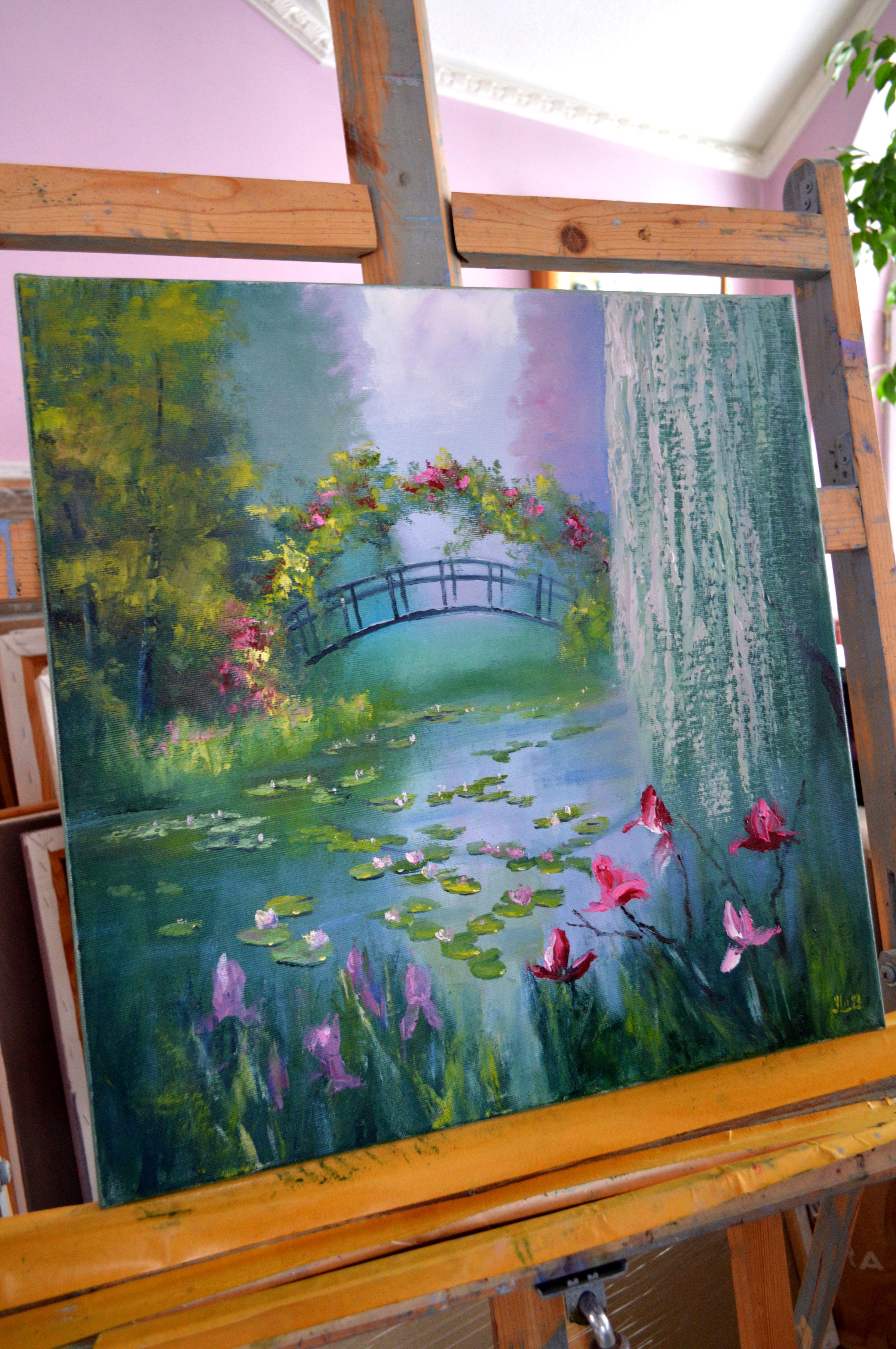 Blooming pond 50X50 oil on canvas - Expressionist Painting by Elena Lukina