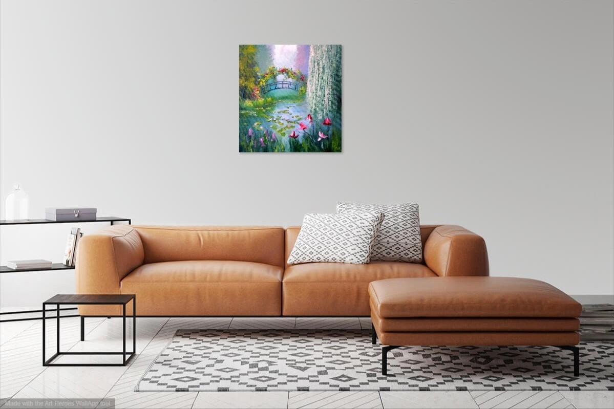 Blooming Pond 50X50 Öl auf Leinwand – Painting von Elena Lukina