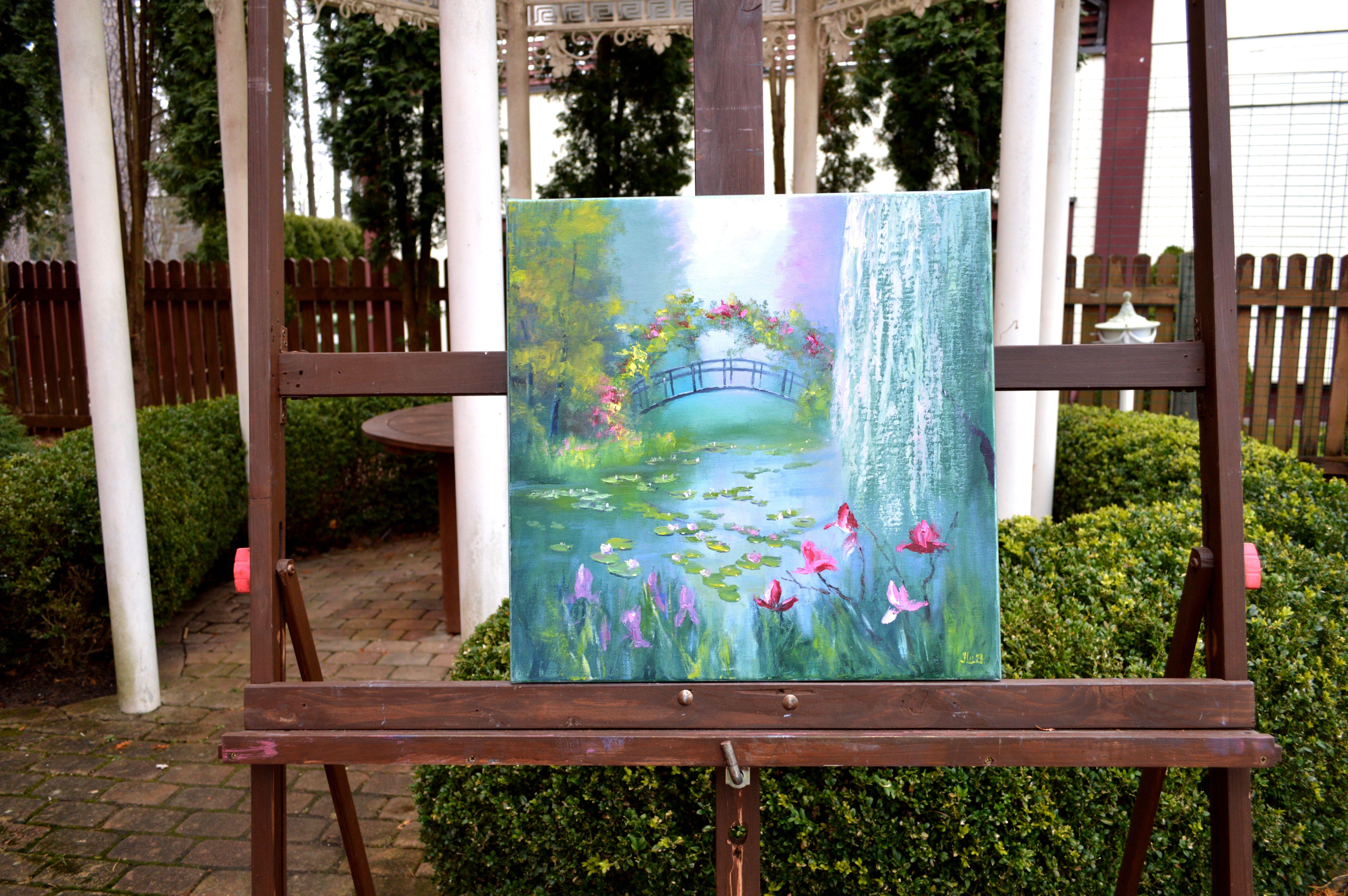 Blooming pond 50X50 oil on canvas For Sale 1
