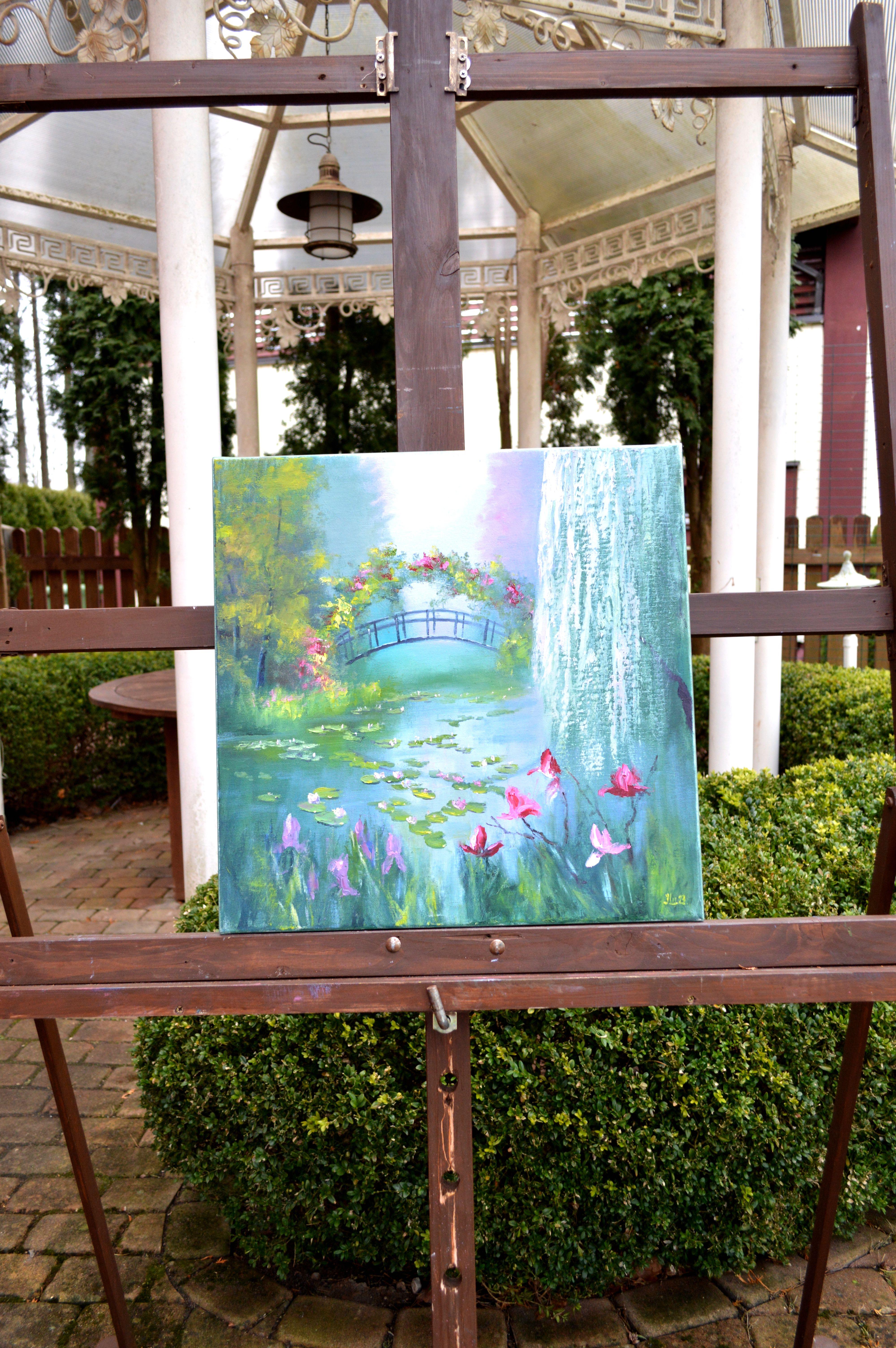 Blooming pond 50X50 oil on canvas For Sale 2