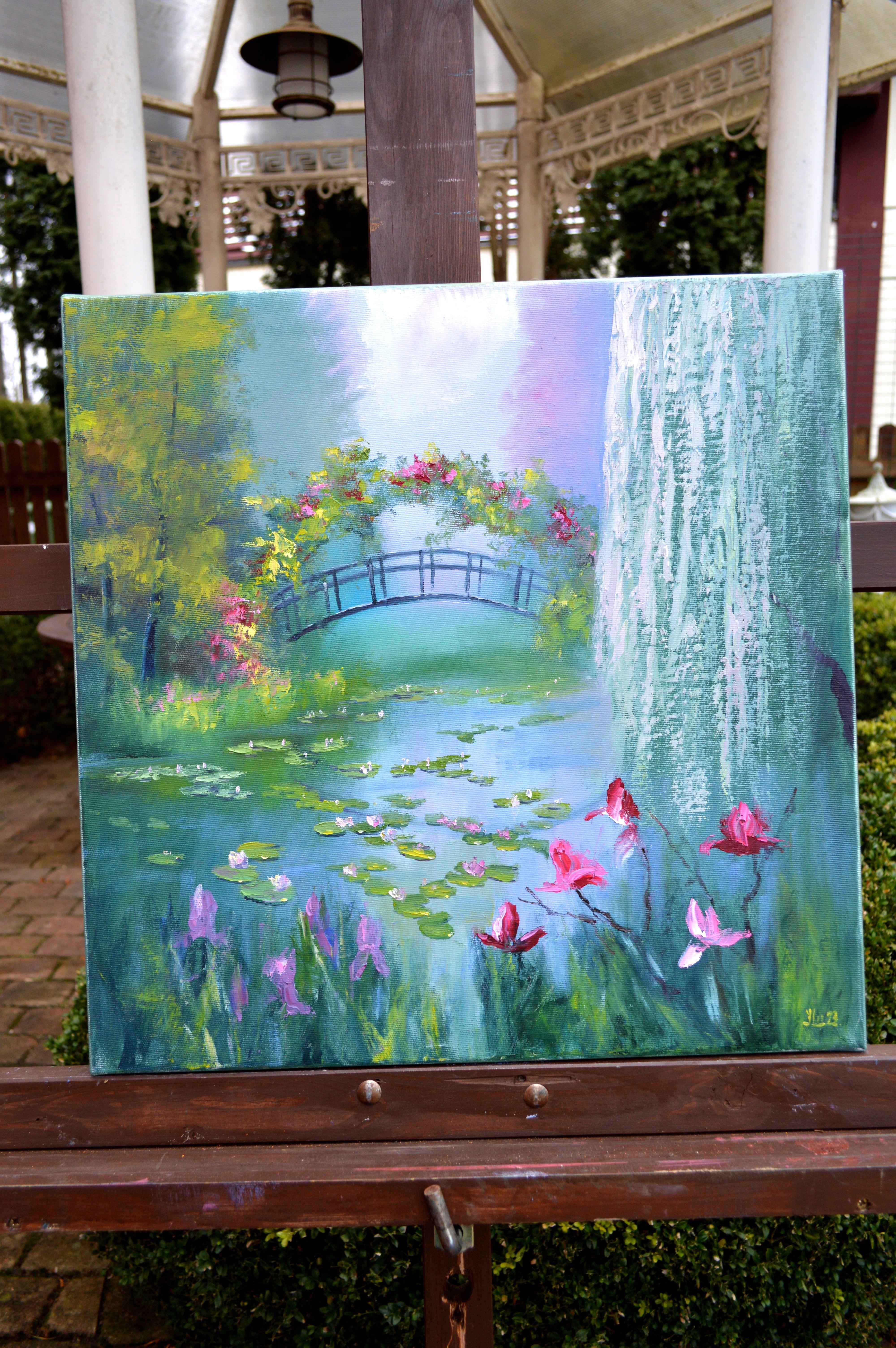 Blooming pond 50X50 oil on canvas For Sale 3