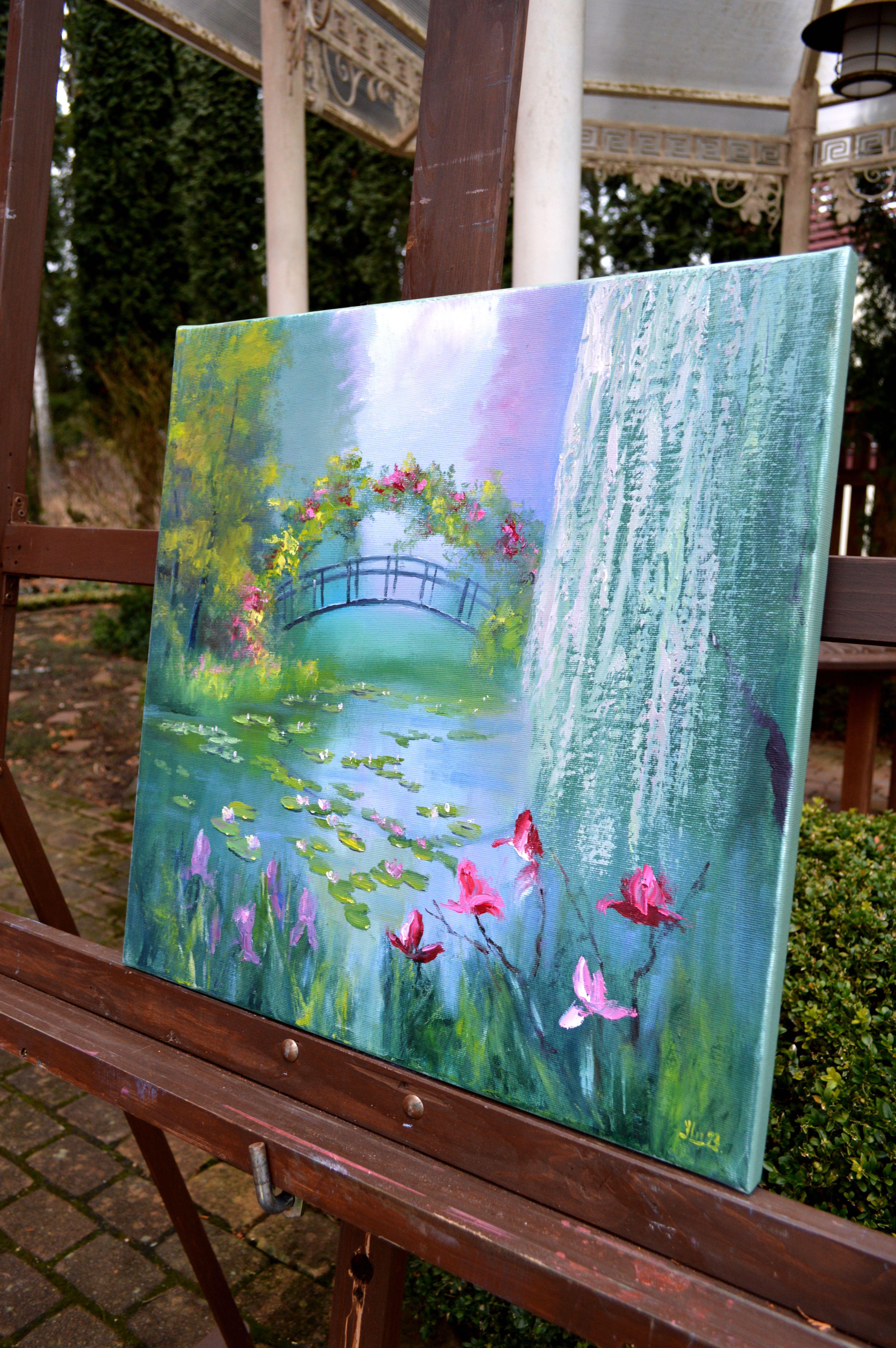 Blooming pond 50X50 oil on canvas For Sale 5