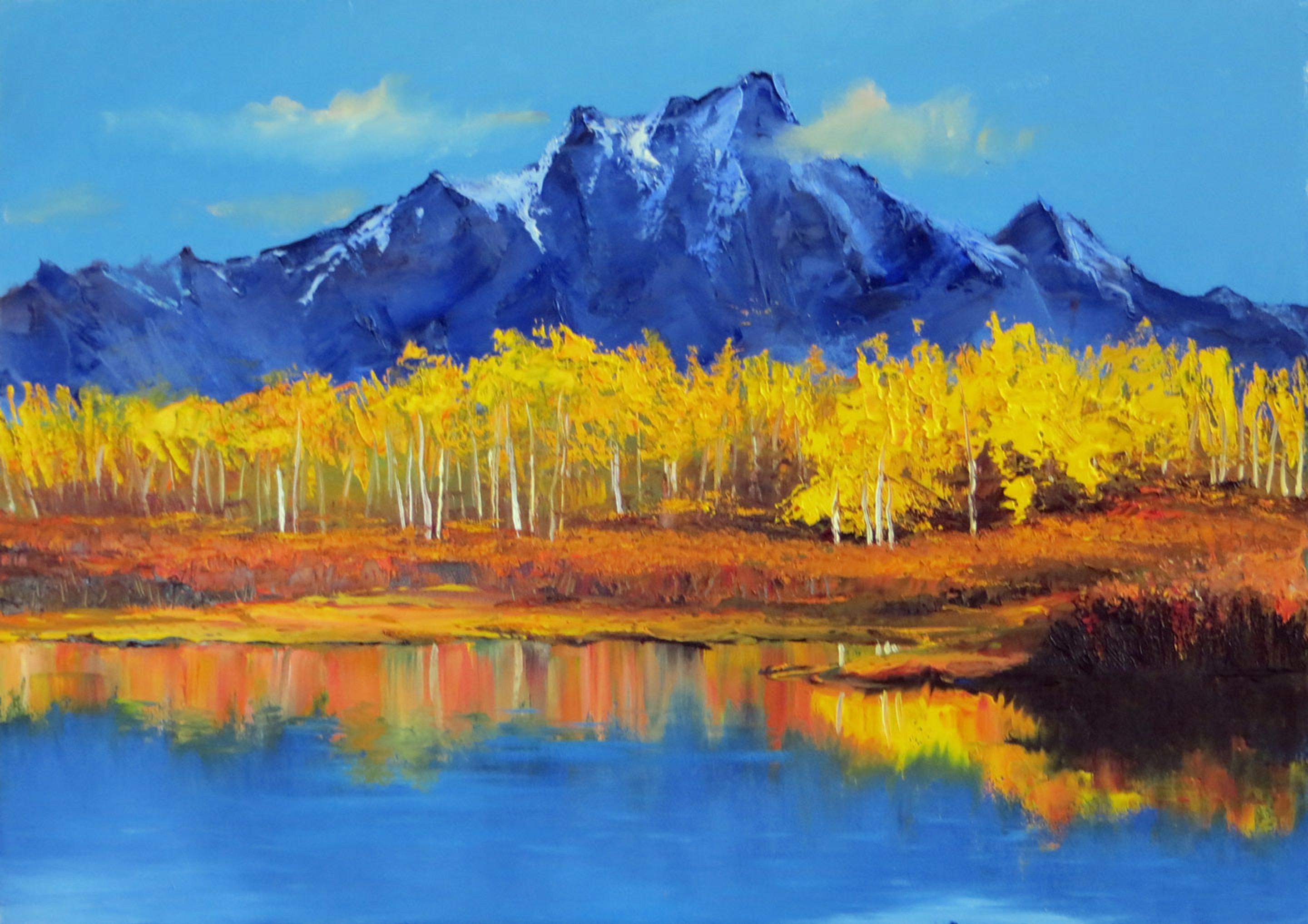 Elena Lukina Landscape Painting – Blaue Berge 50X70
