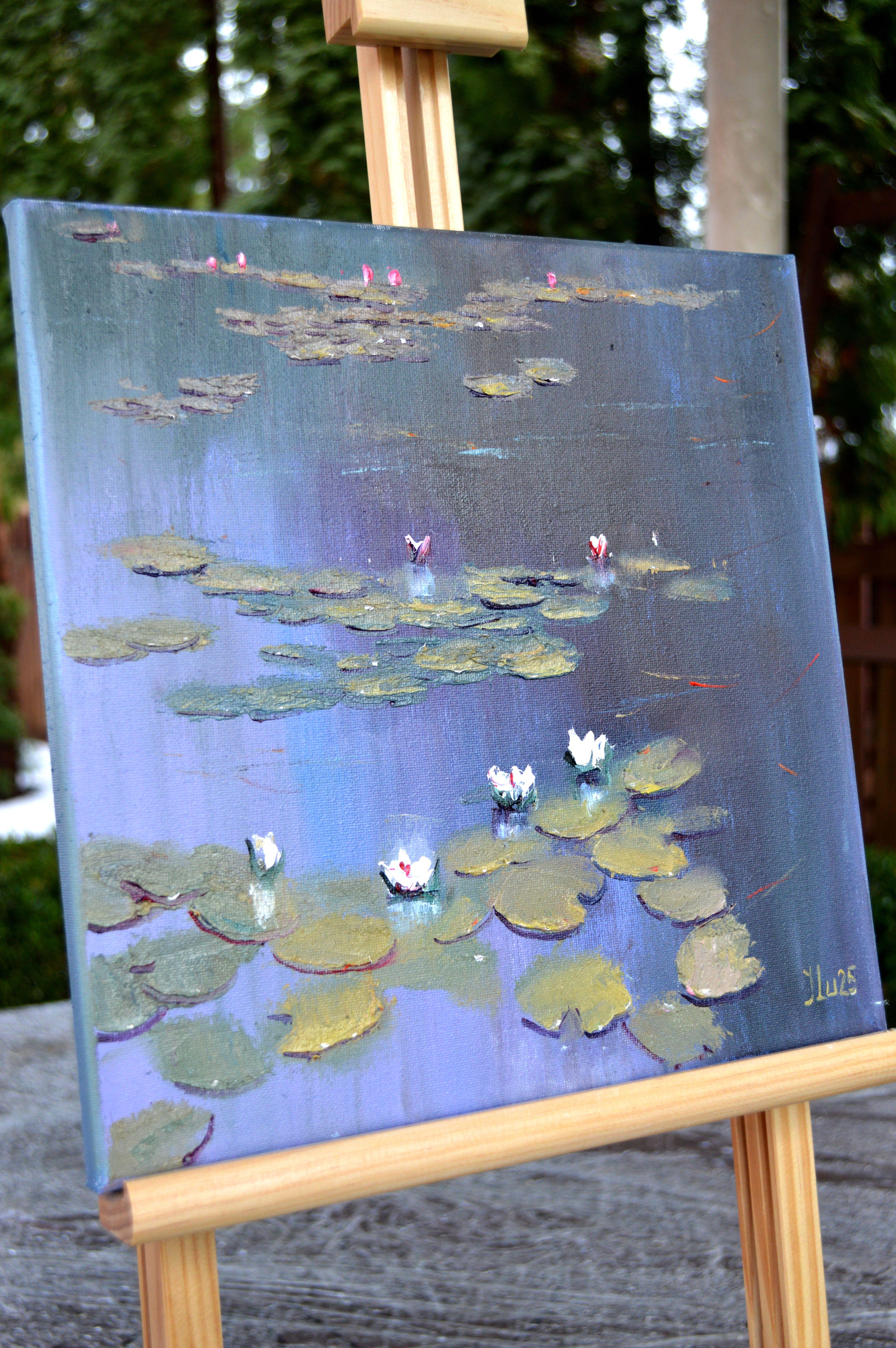 Étang bleu 30X30 - Expressionniste Painting par Elena Lukina