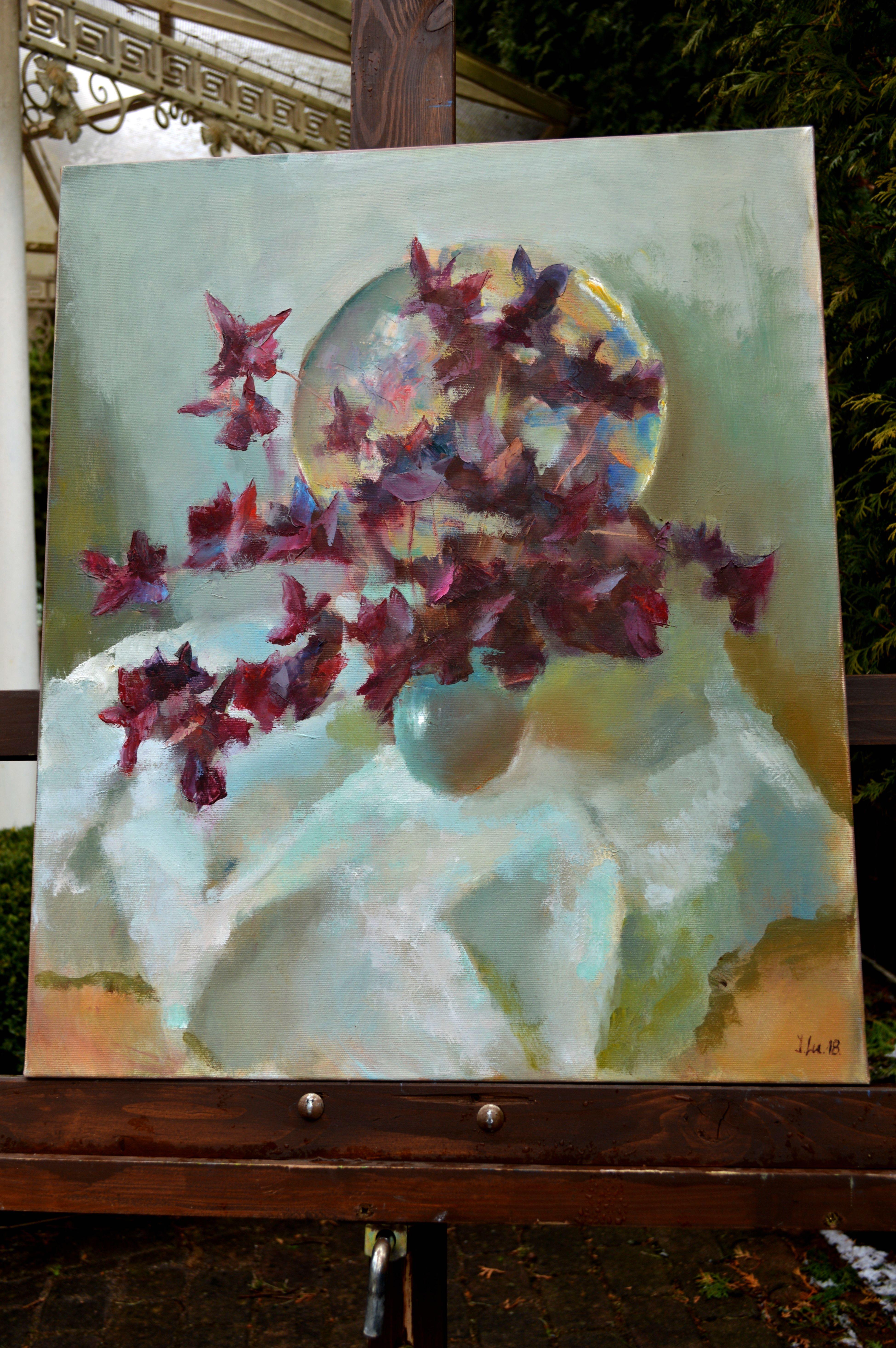 Blumenstrauß mit flatterndem Schmetterling (Expressionismus), Painting, von Elena Lukina