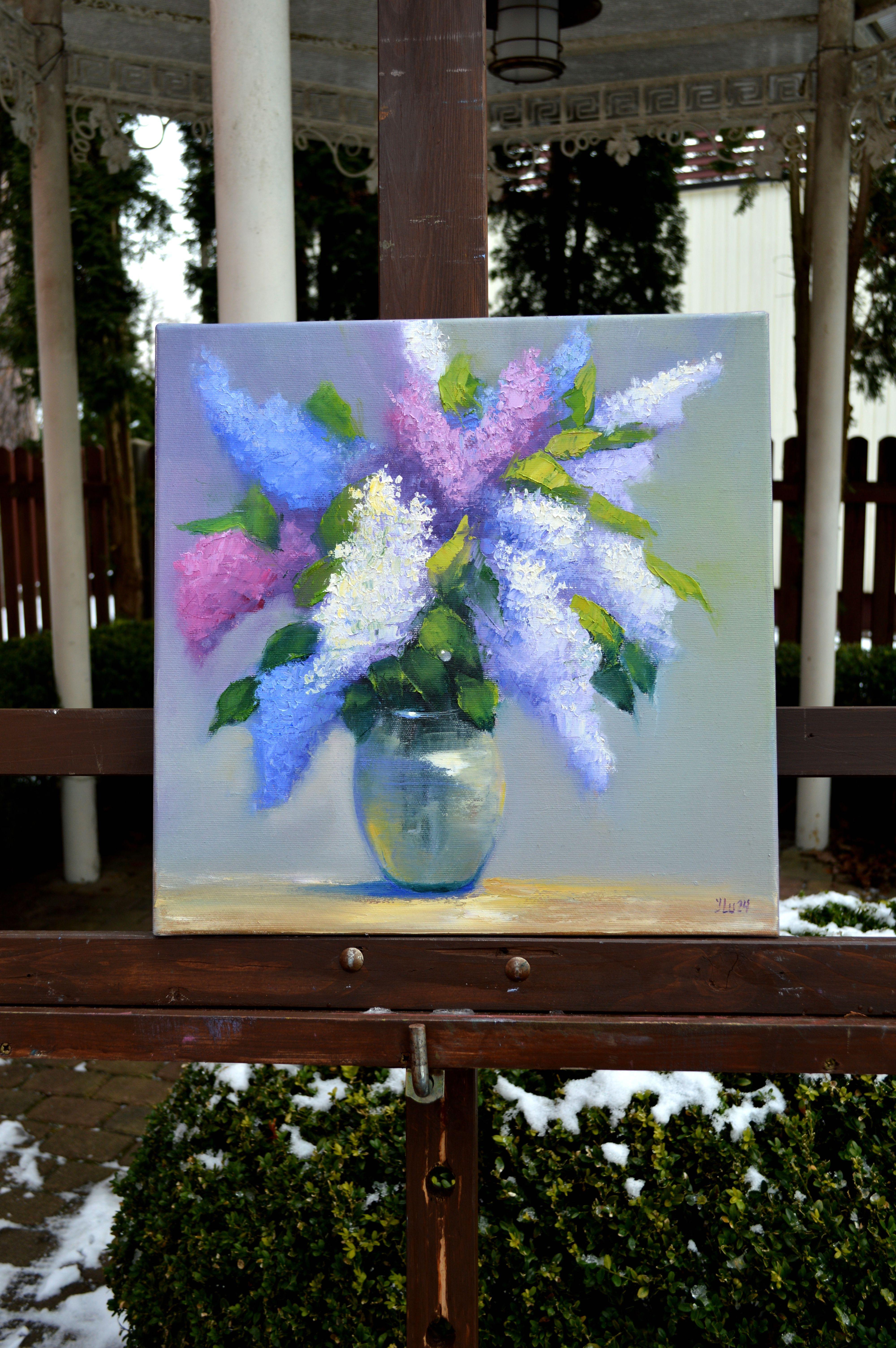 In this oil on canvas, I've poured my soul into capturing the delicate dance of lilacs, their colors bursting with life. Each stroke represents an emotion, a breath of passion. I melded the realism of nature's beauty with the raw energy of