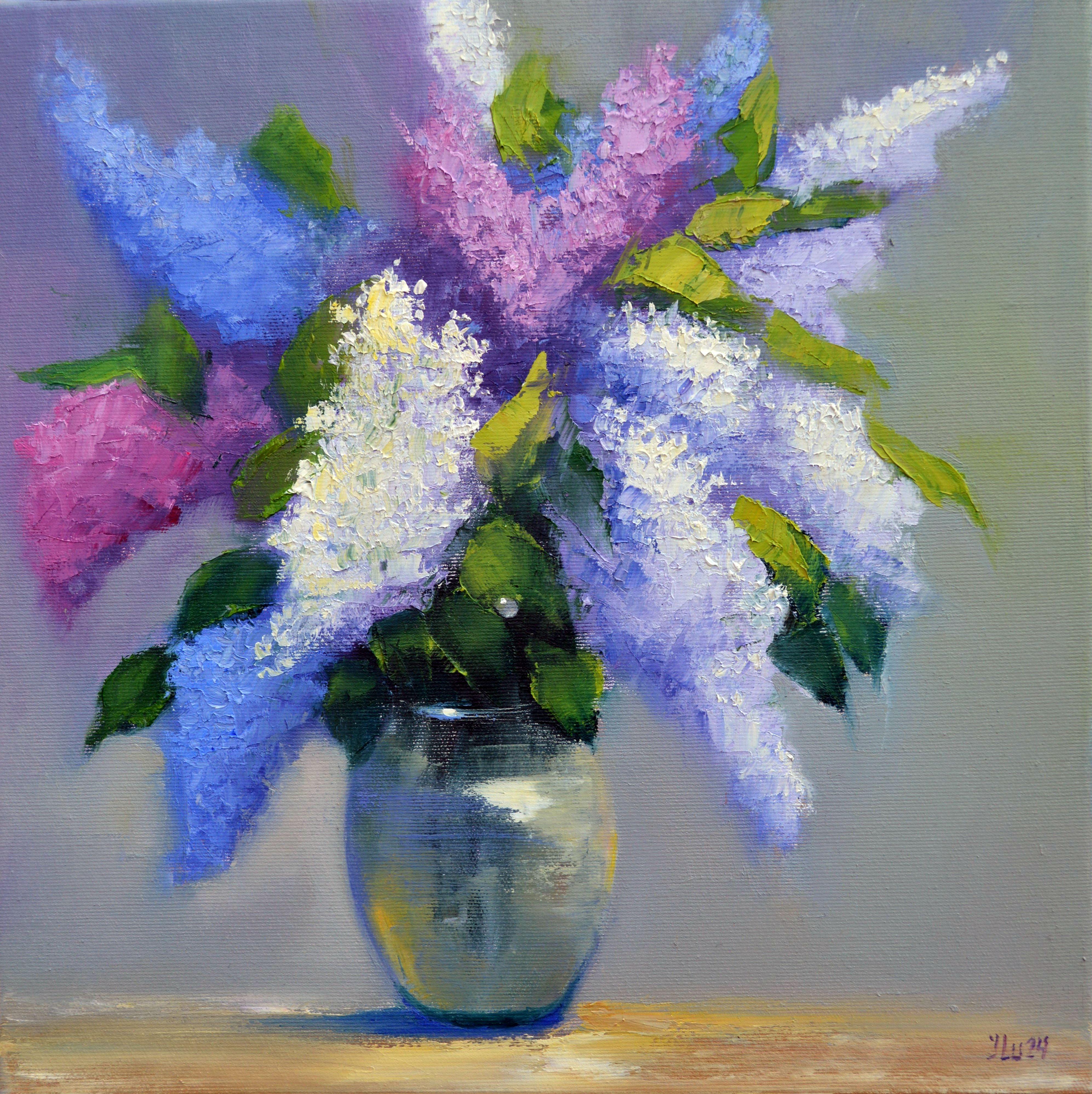 Elena Lukina Interior Painting - Bouquet of lilacs 40Х40  oil painting