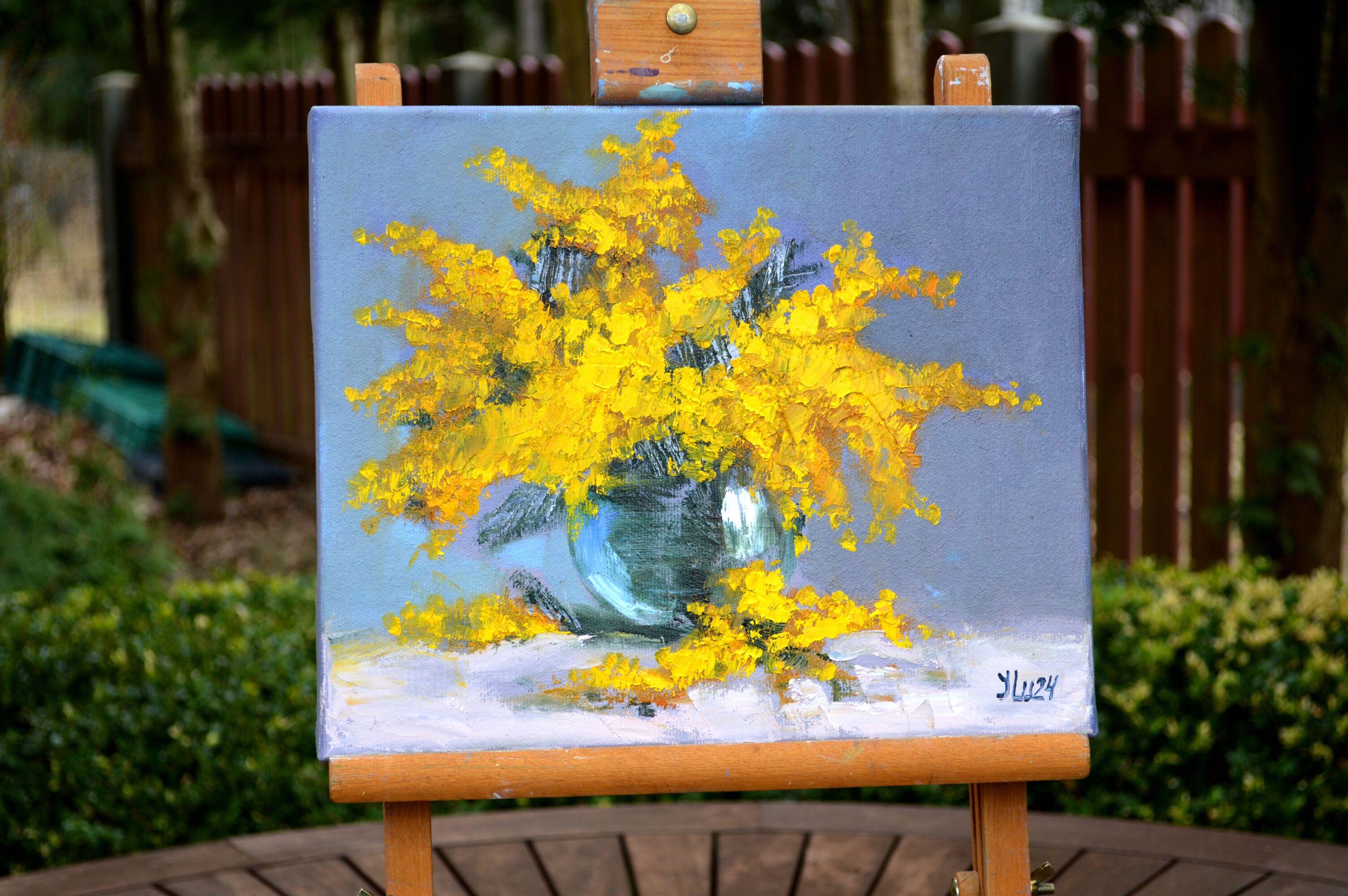 Blumenstrauß aus Mimosa – Painting von Elena Lukina