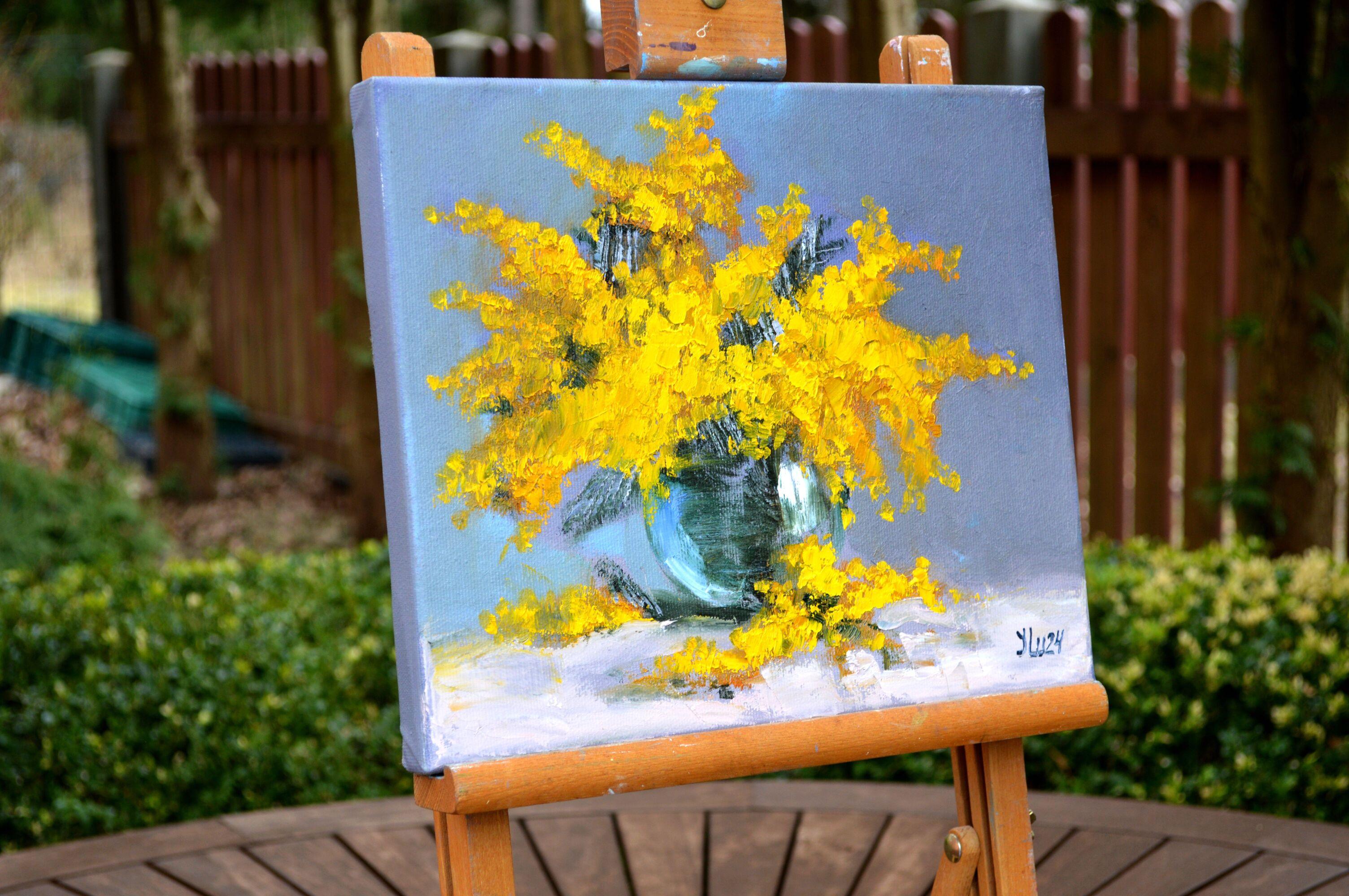 Blumenstrauß aus Mimosa (Expressionismus), Painting, von Elena Lukina