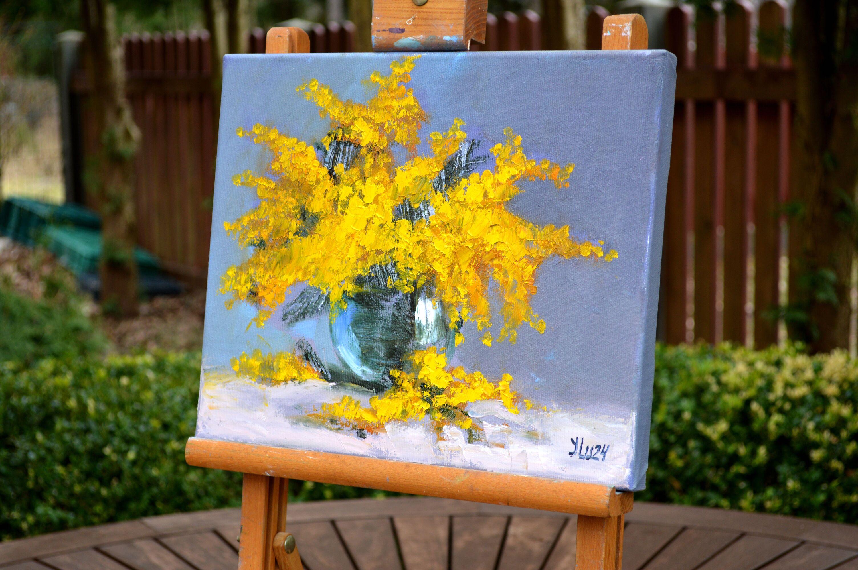 Bouquet de mimosa - Expressionniste Painting par Elena Lukina