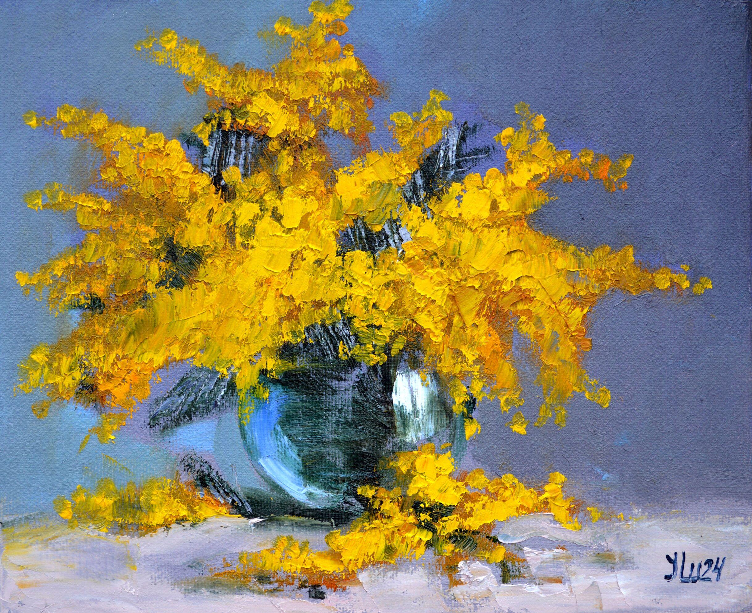Elena Lukina Interior Painting – Blumenstrauß aus Mimosa
