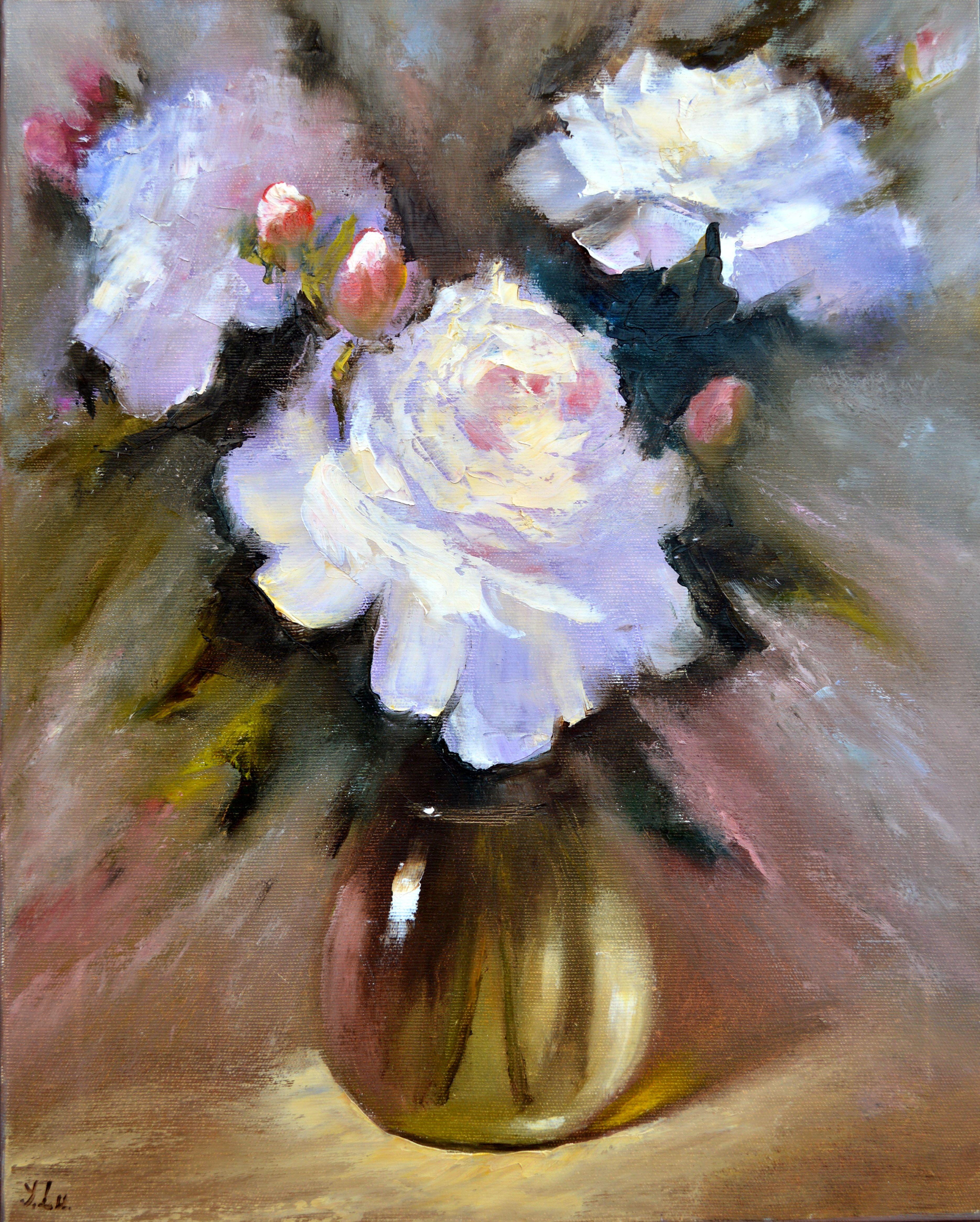 Elena Lukina Interior Painting – Blumenstrauß aus weißen Pfingstrosen