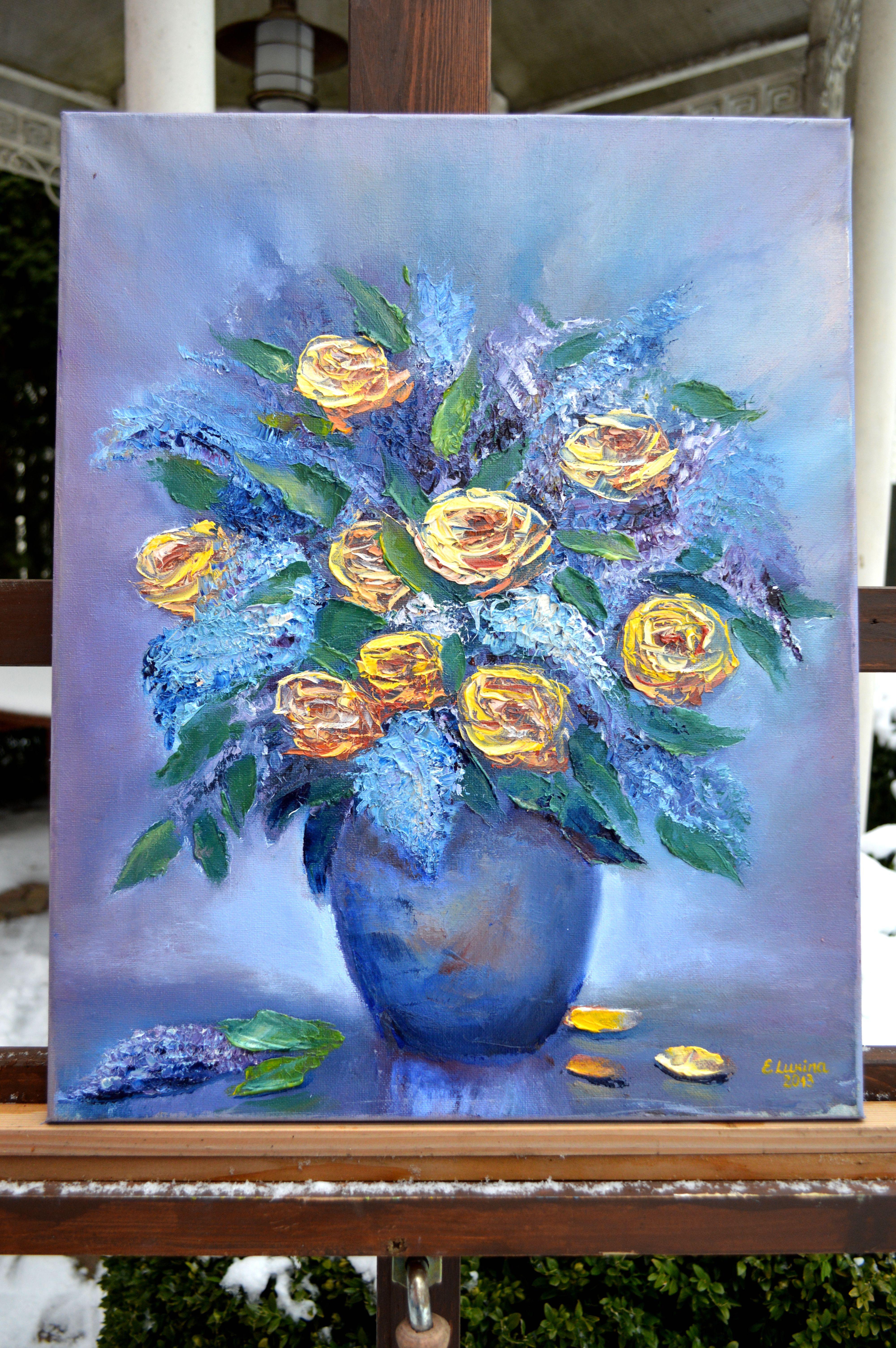 Bouquet with roses - Expressionist Painting by Elena Lukina