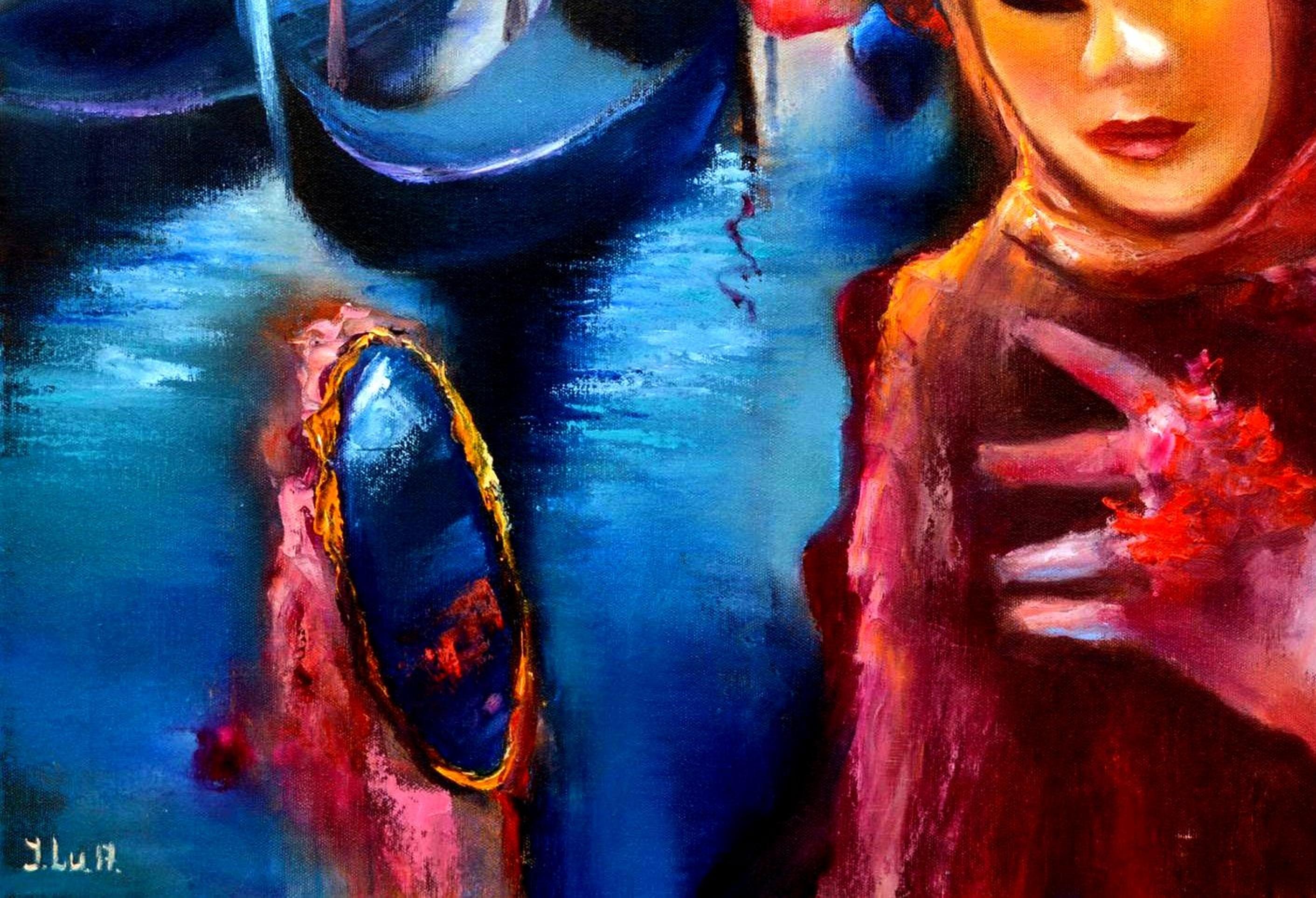 Carnival Night 70X70 - Expressionist Painting by Elena Lukina