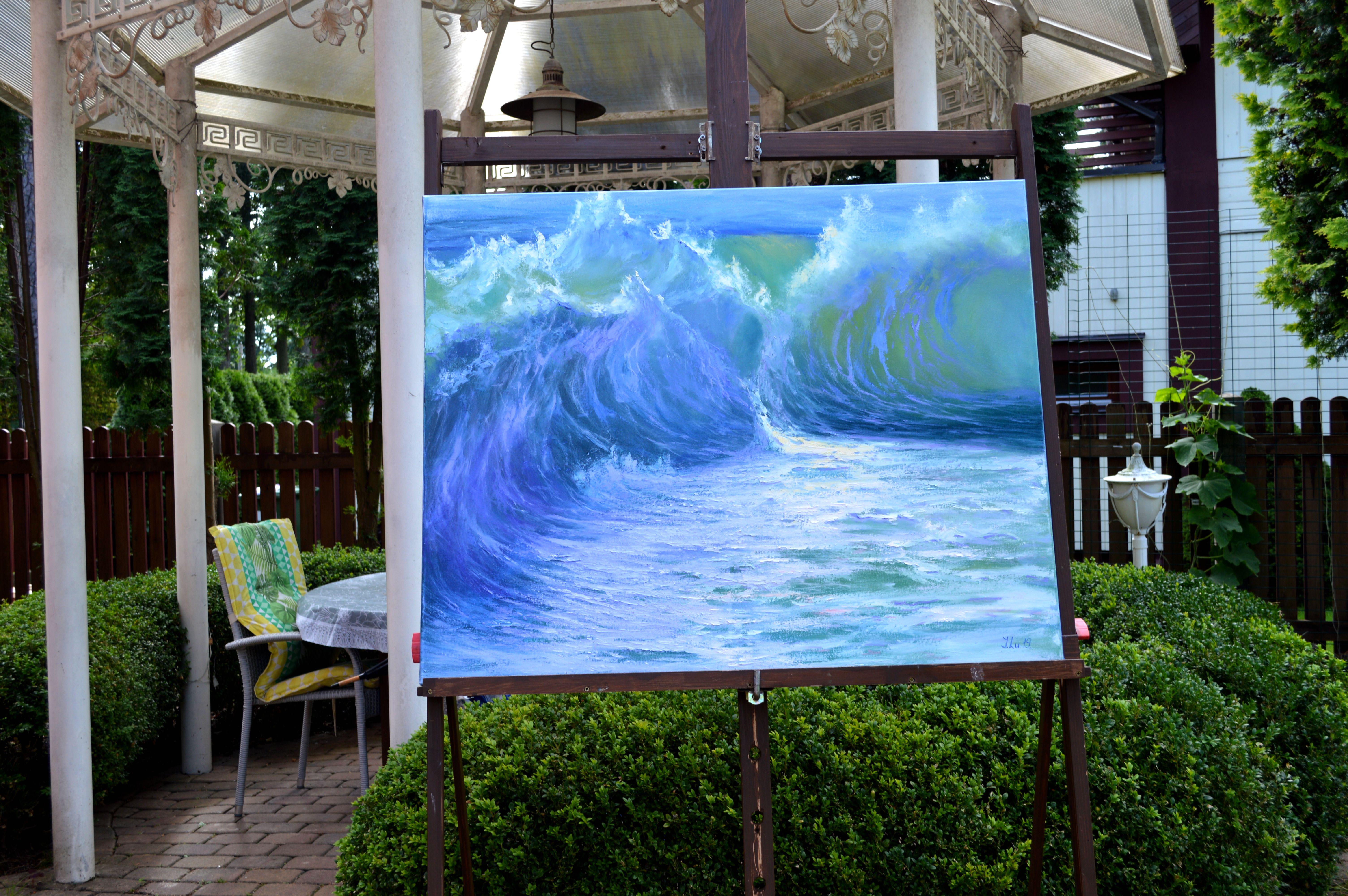  Cascading Waves of the Caribbean 80X100 Öl auf Leinwand – Painting von Elena Lukina