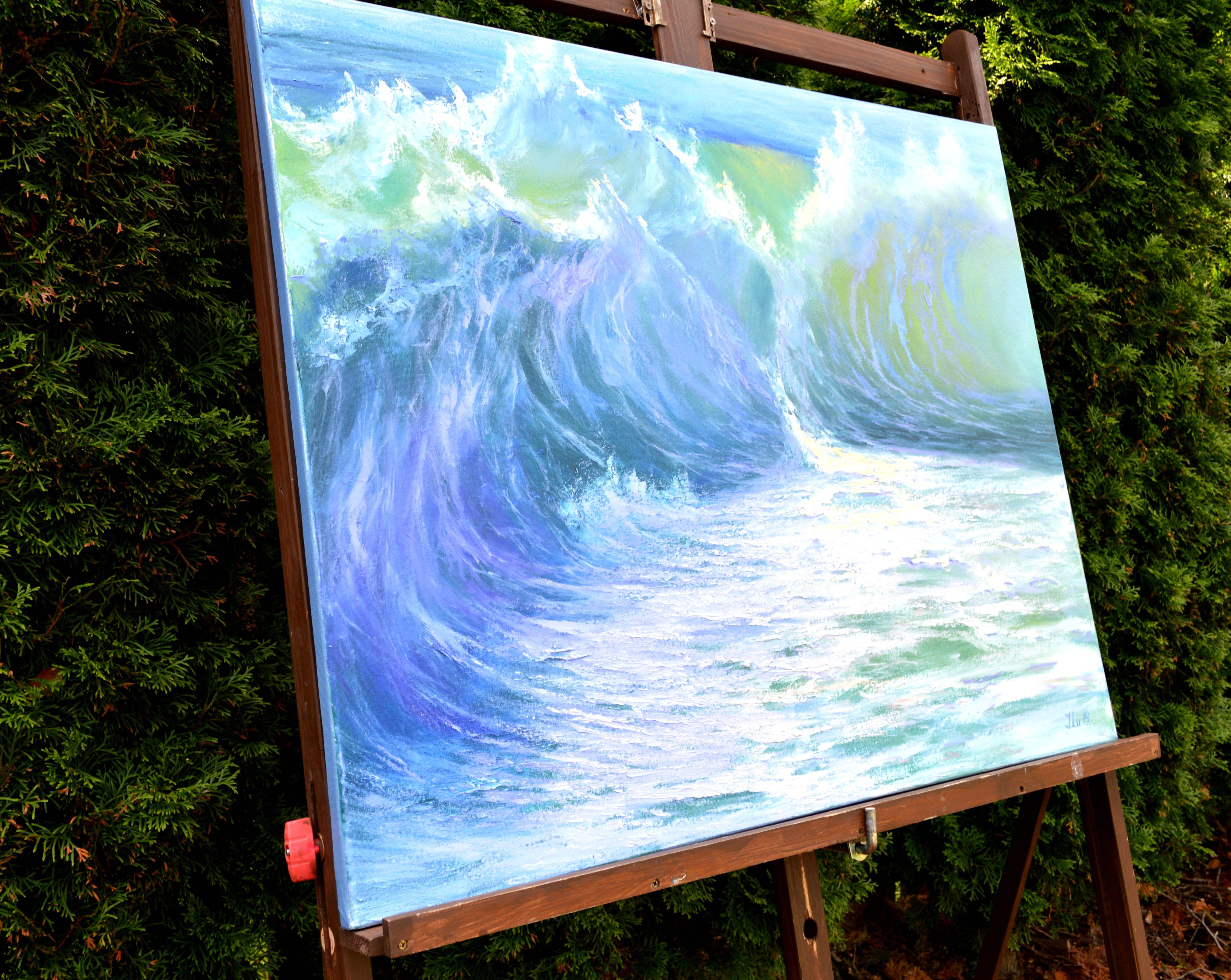  Cascading Waves of the Caribbean 80X100 Öl auf Leinwand (Expressionismus), Painting, von Elena Lukina