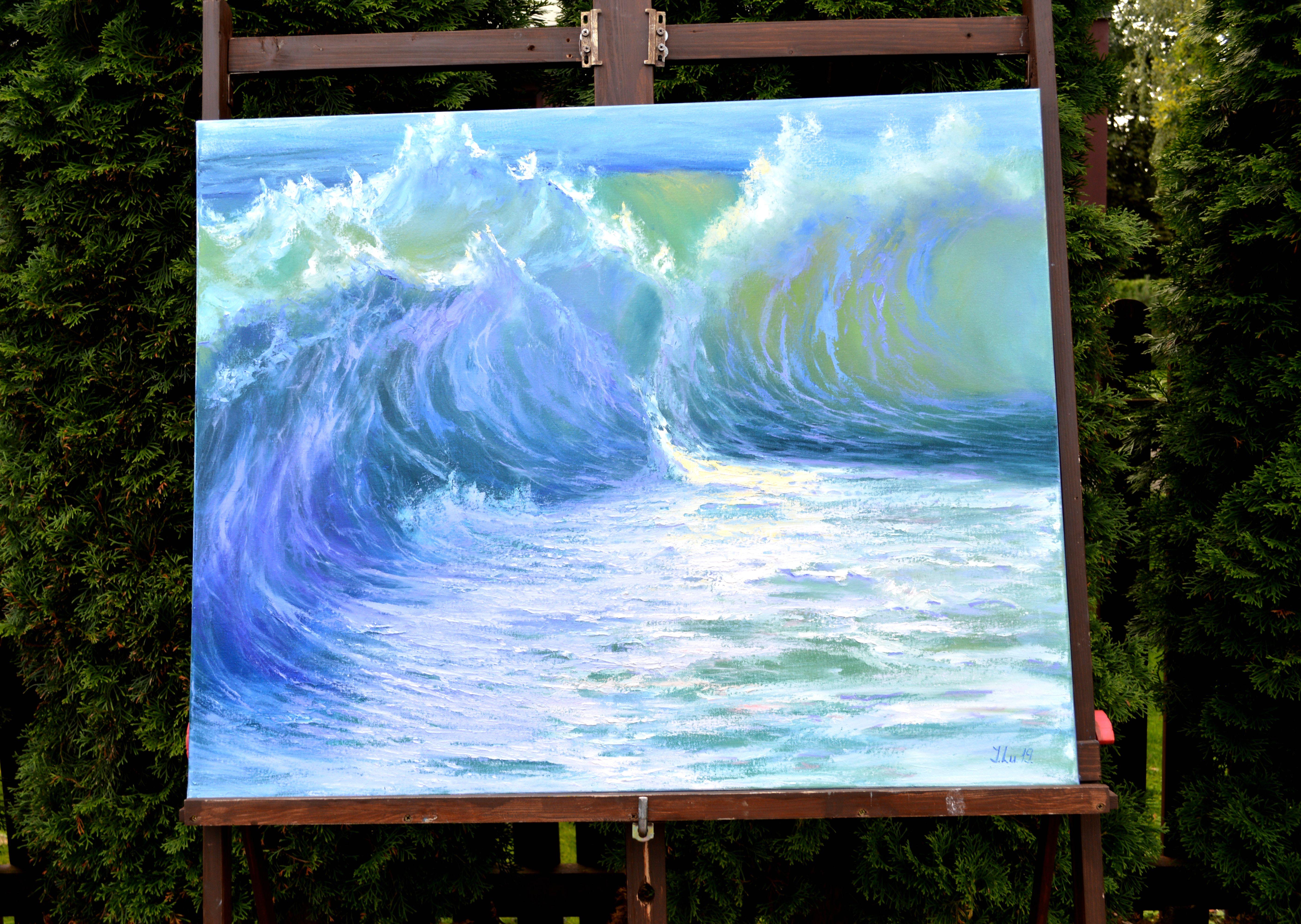 Cascading Waves of the Caribbean 80X100 Öl auf Leinwand im Angebot 1
