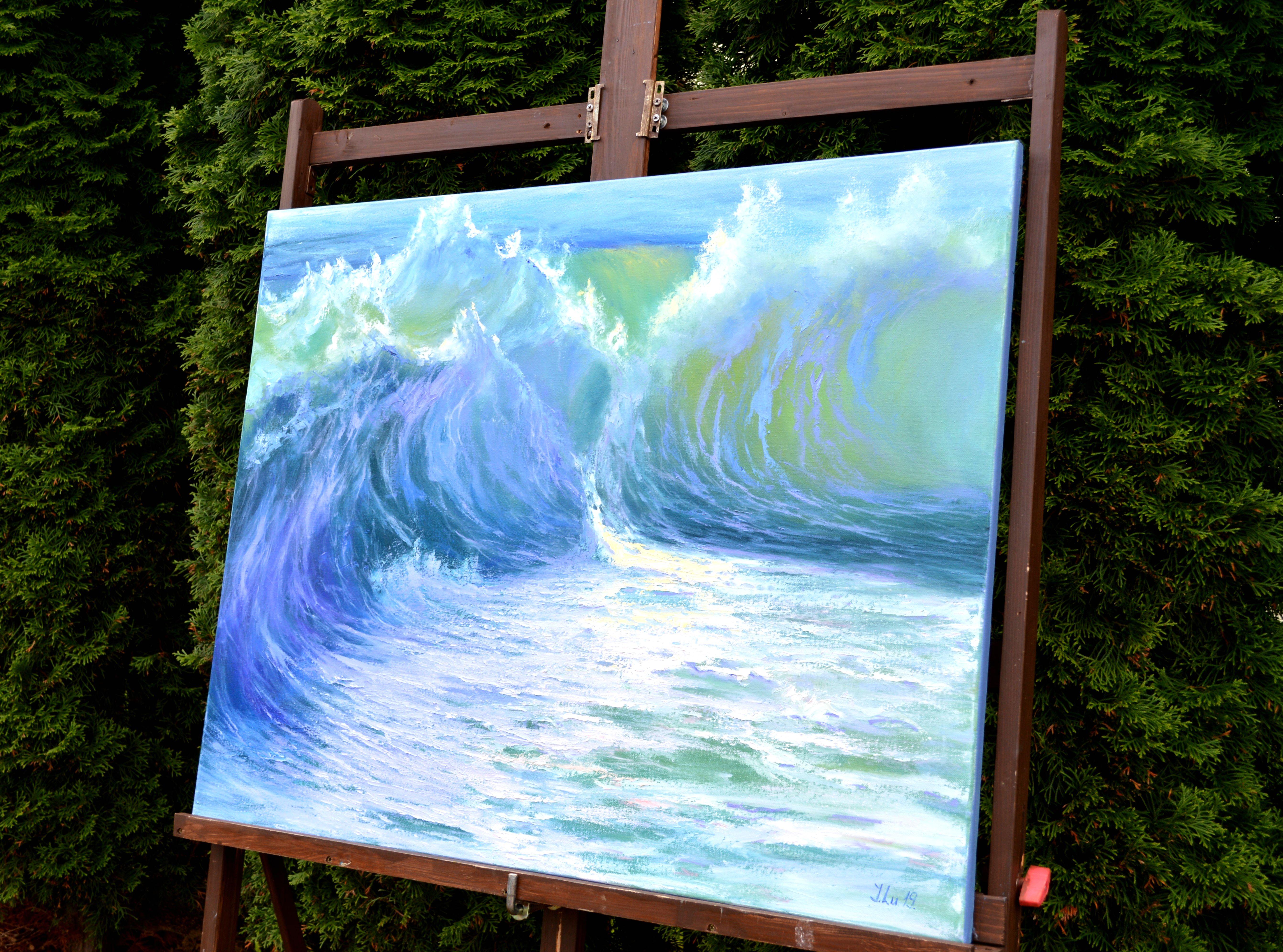 Cascading Waves of the Caribbean 80X100 Öl auf Leinwand im Angebot 3
