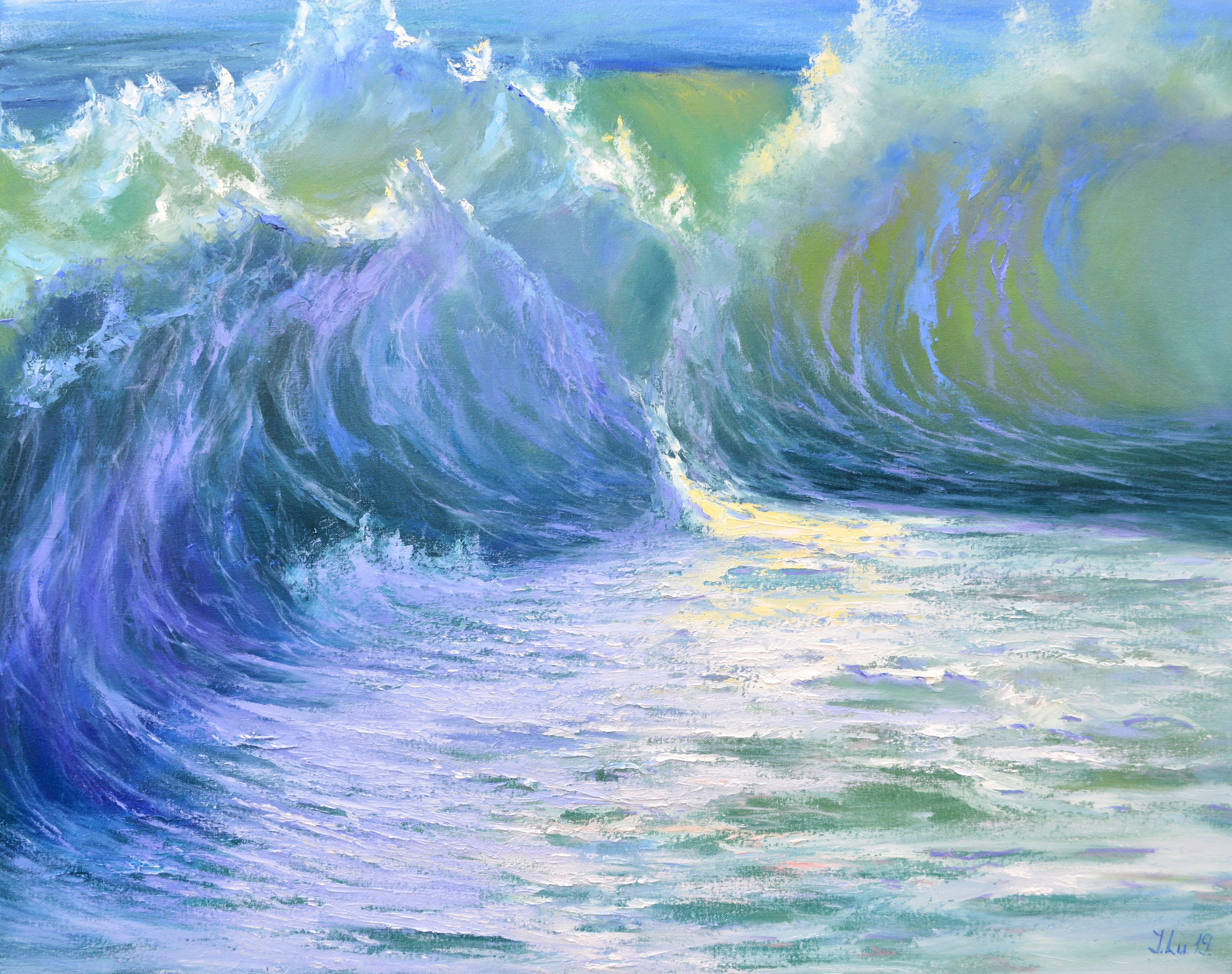 Elena Lukina Interior Painting -  Cascading Waves of the Caribbean 80X100 oil on canvas
