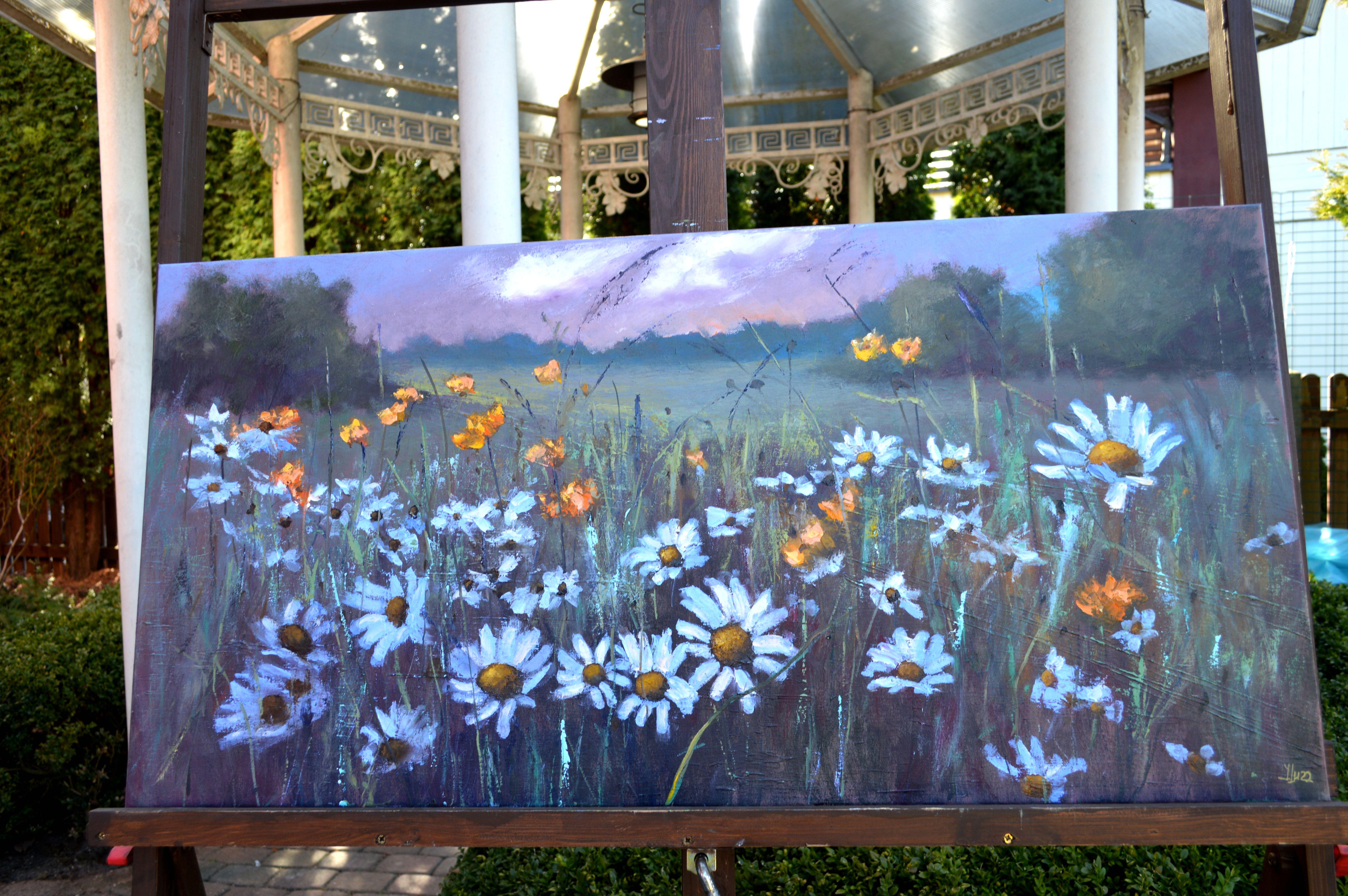 Chamomile  field 50X100 - Expressionist Painting by Elena Lukina