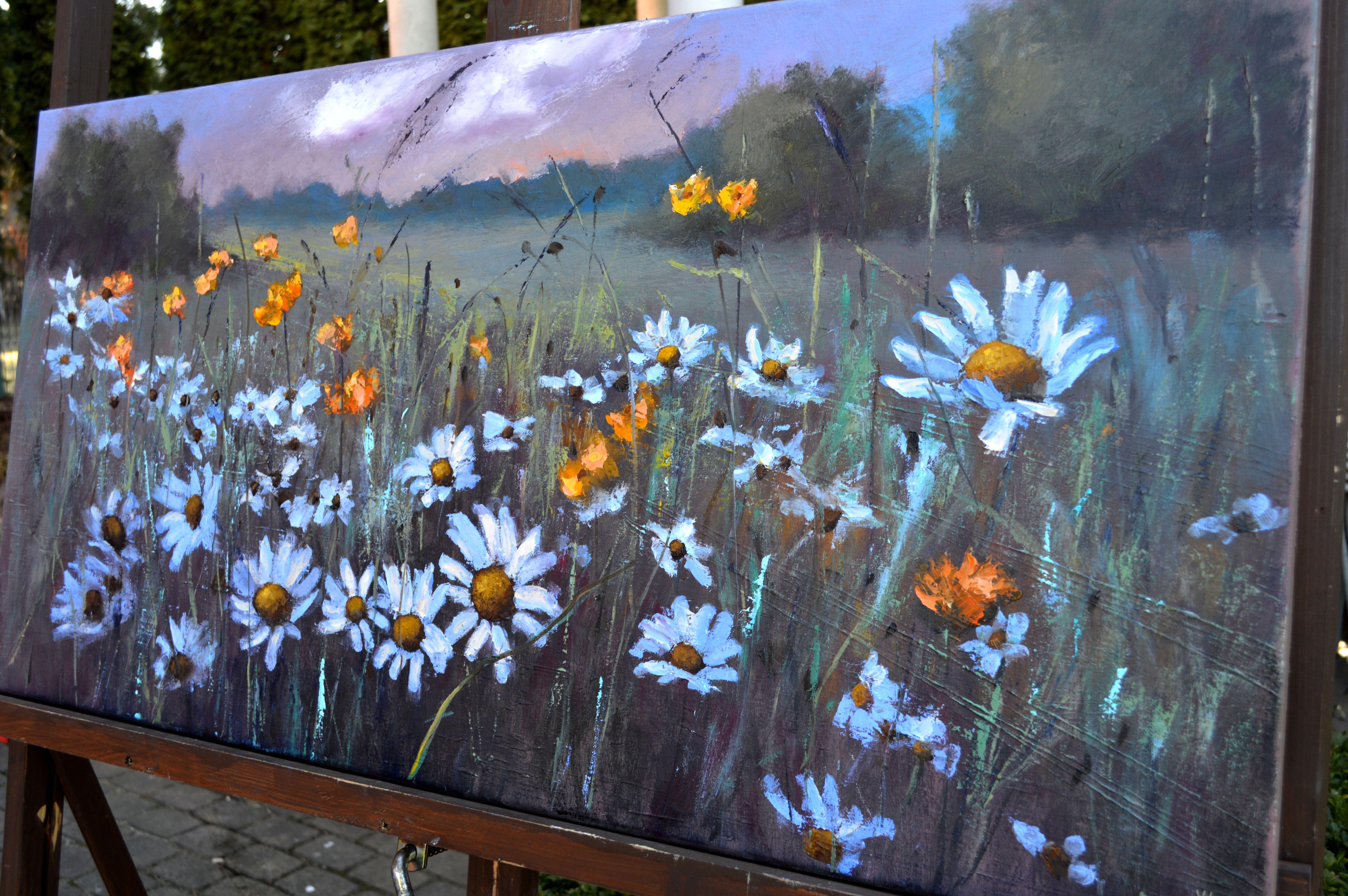 As I brushed oil onto the canvas, my heart danced with each stroke, creating a symphony in hues and textures. This piece is a peaceful haven, where expressionism and impressionism meet, embodying the delicate tranquility of a field at dusk. The