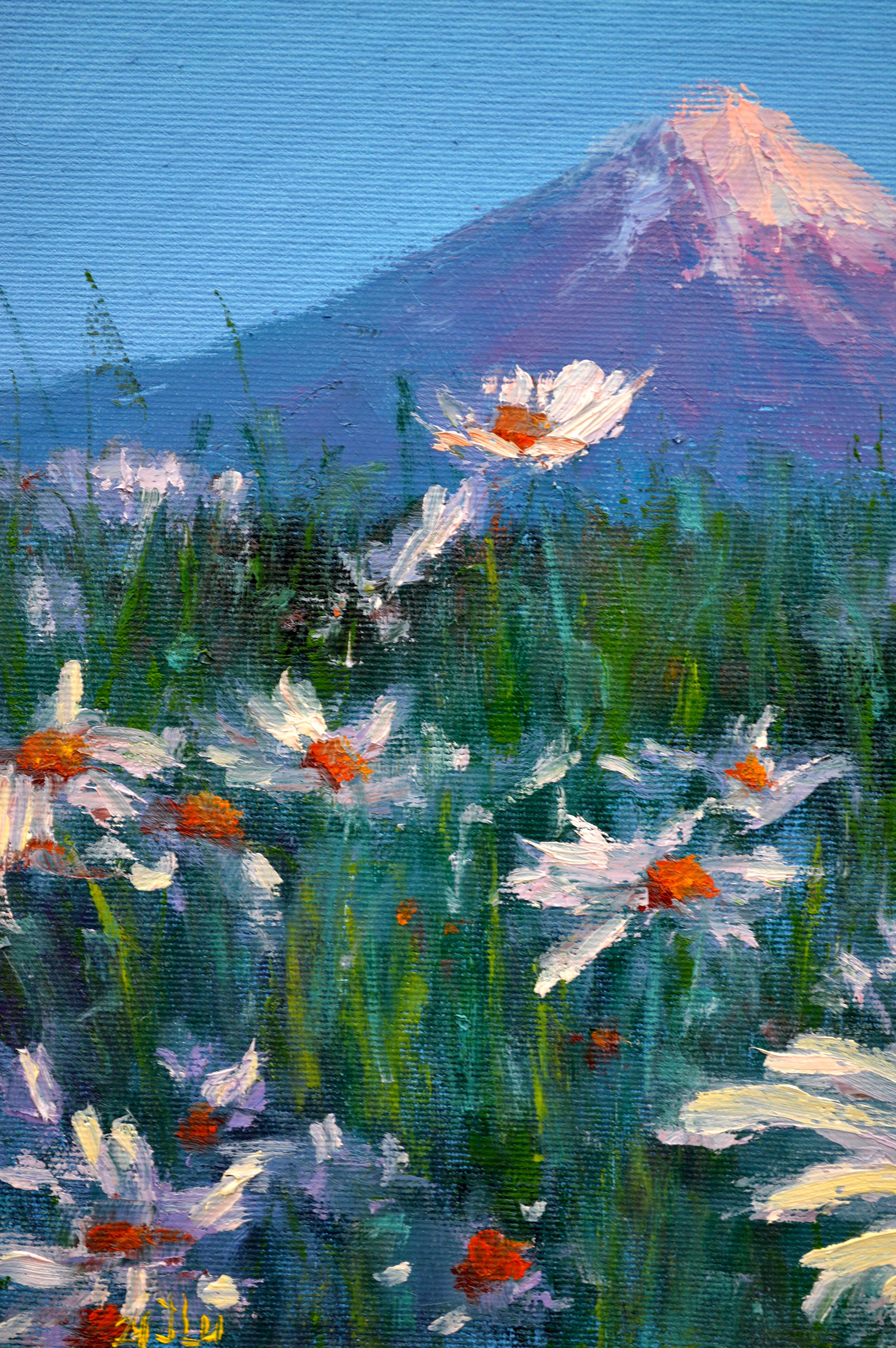 Kamillenwiese (Blau), Landscape Painting, von Elena Lukina