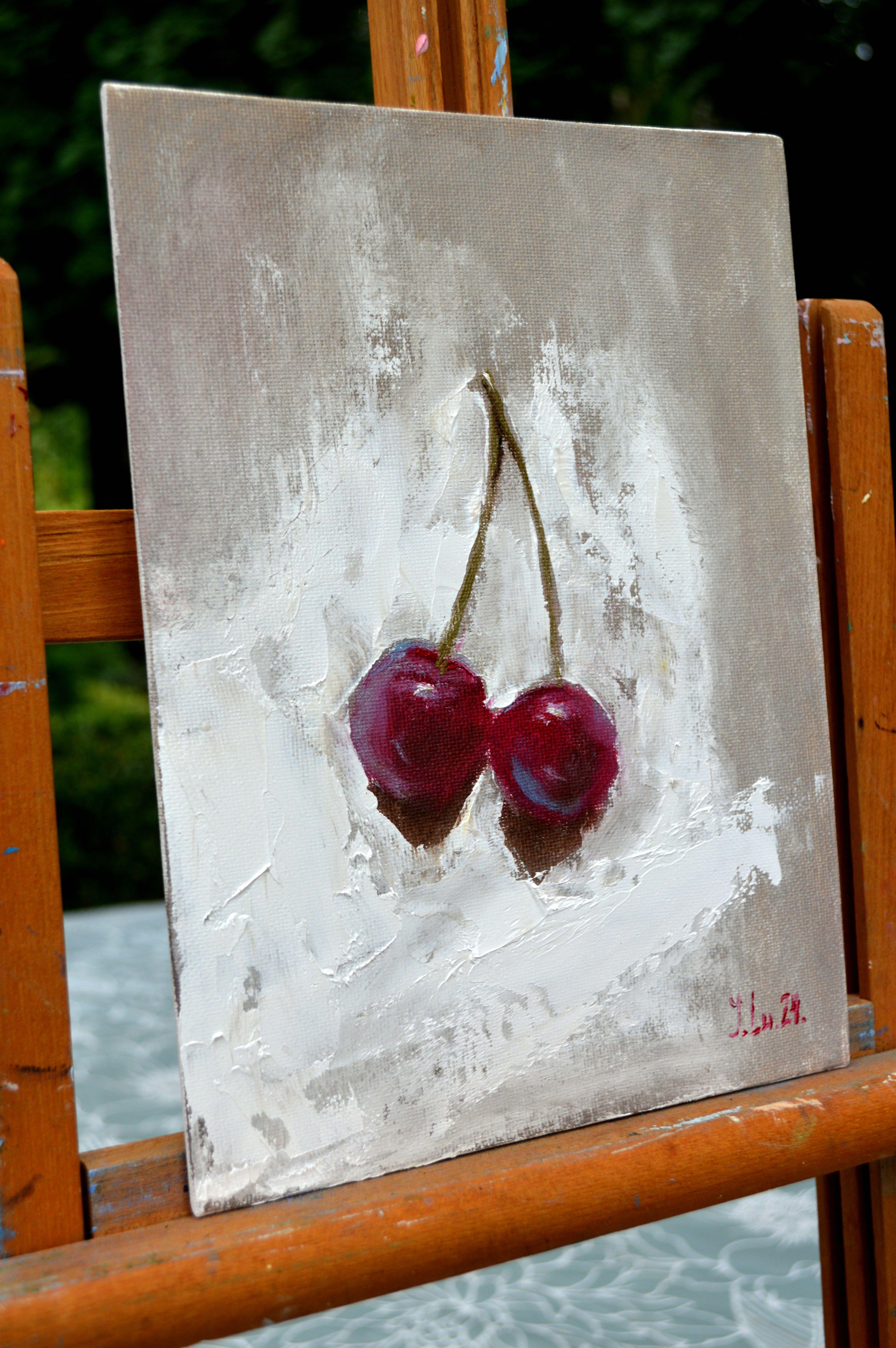 Ciliegie - Still-Life Painting Grigio di Elena Lukina