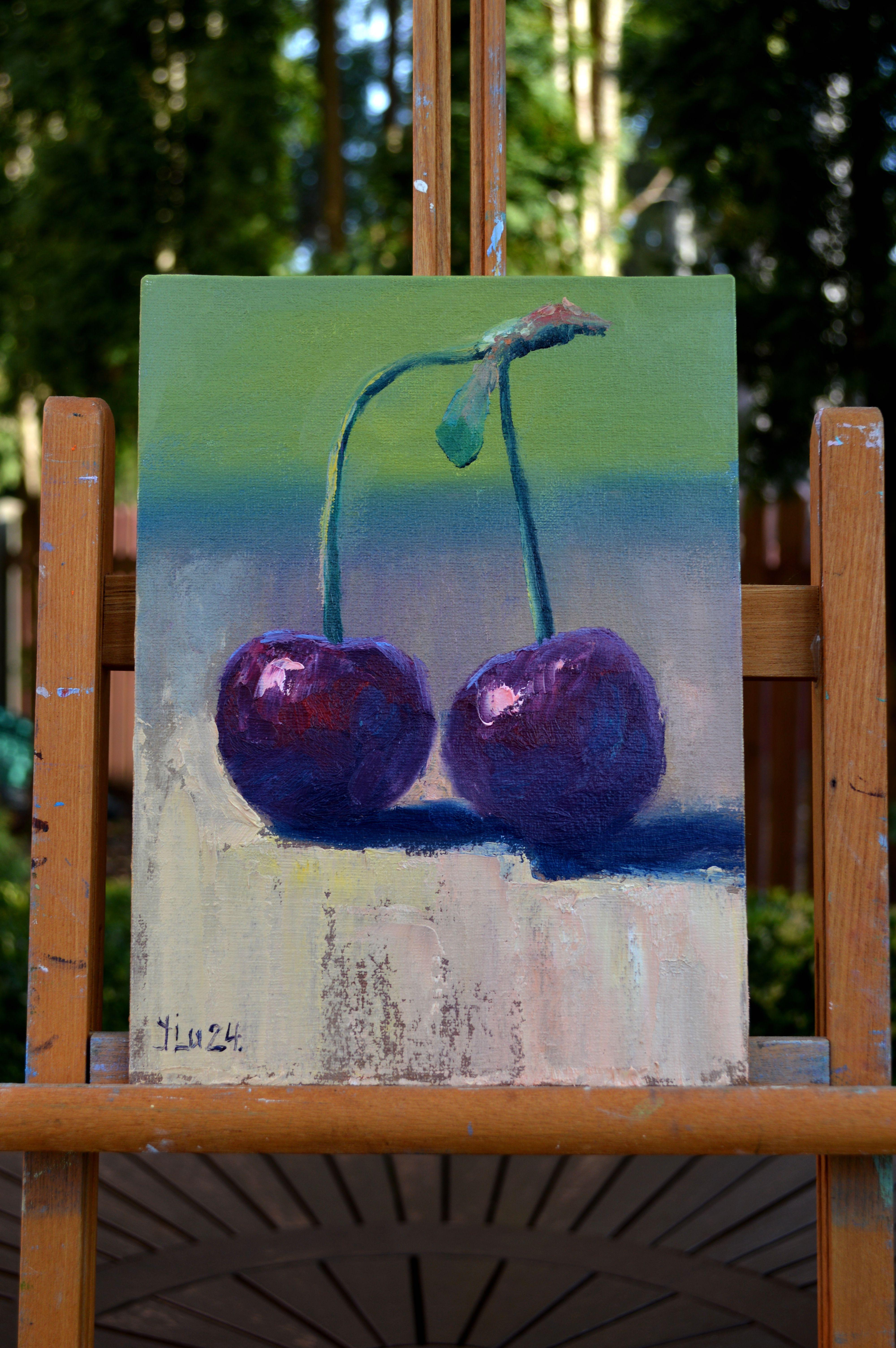 In creating this oil painting, I wanted to convey the lush vibrancy and intimate simplicity of nature through the lens of expressionism mixed with realism. I chose cherries as the subject for their rich color and sensual form, which stand out
