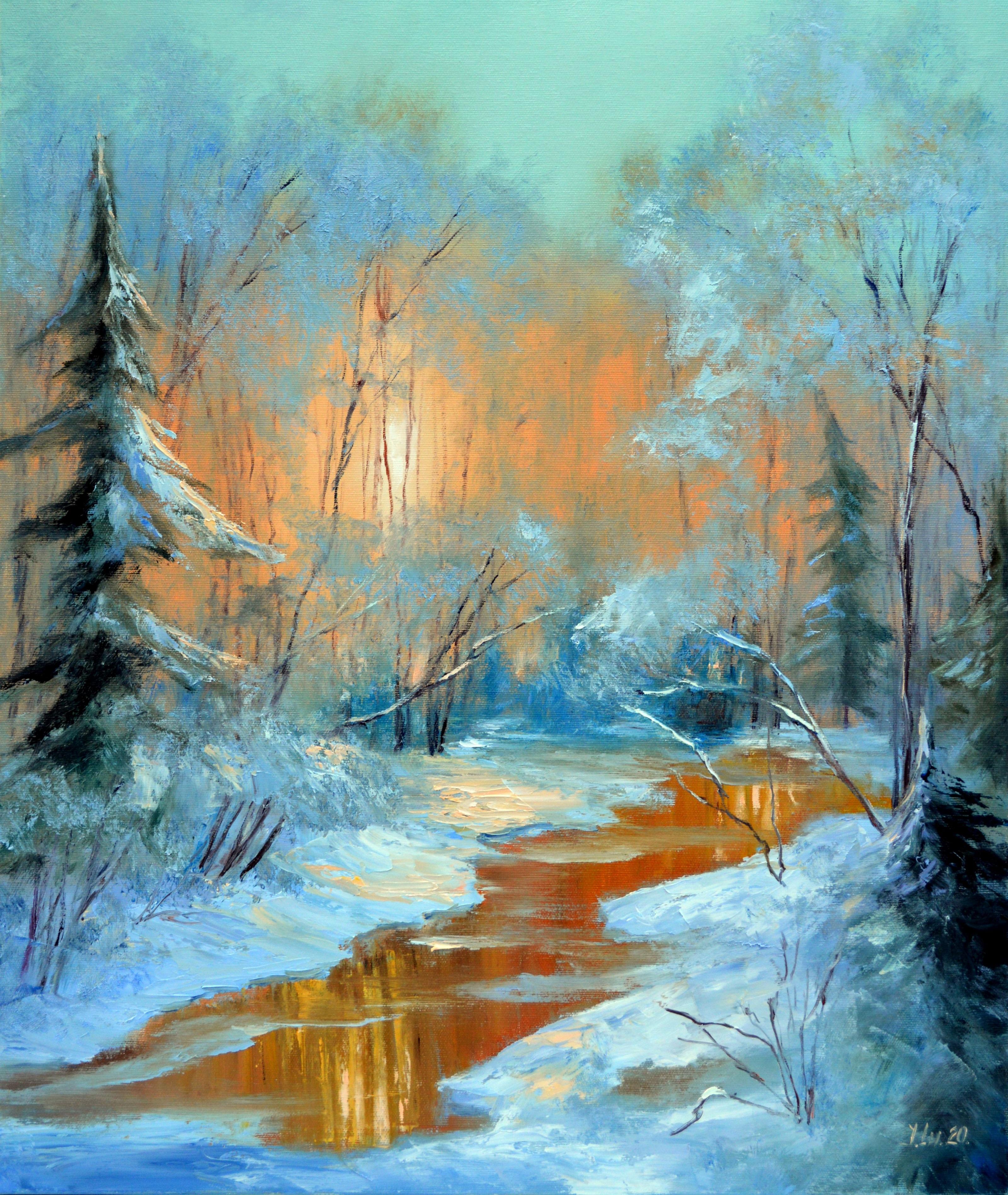 Christmas evening in the forest 60X50