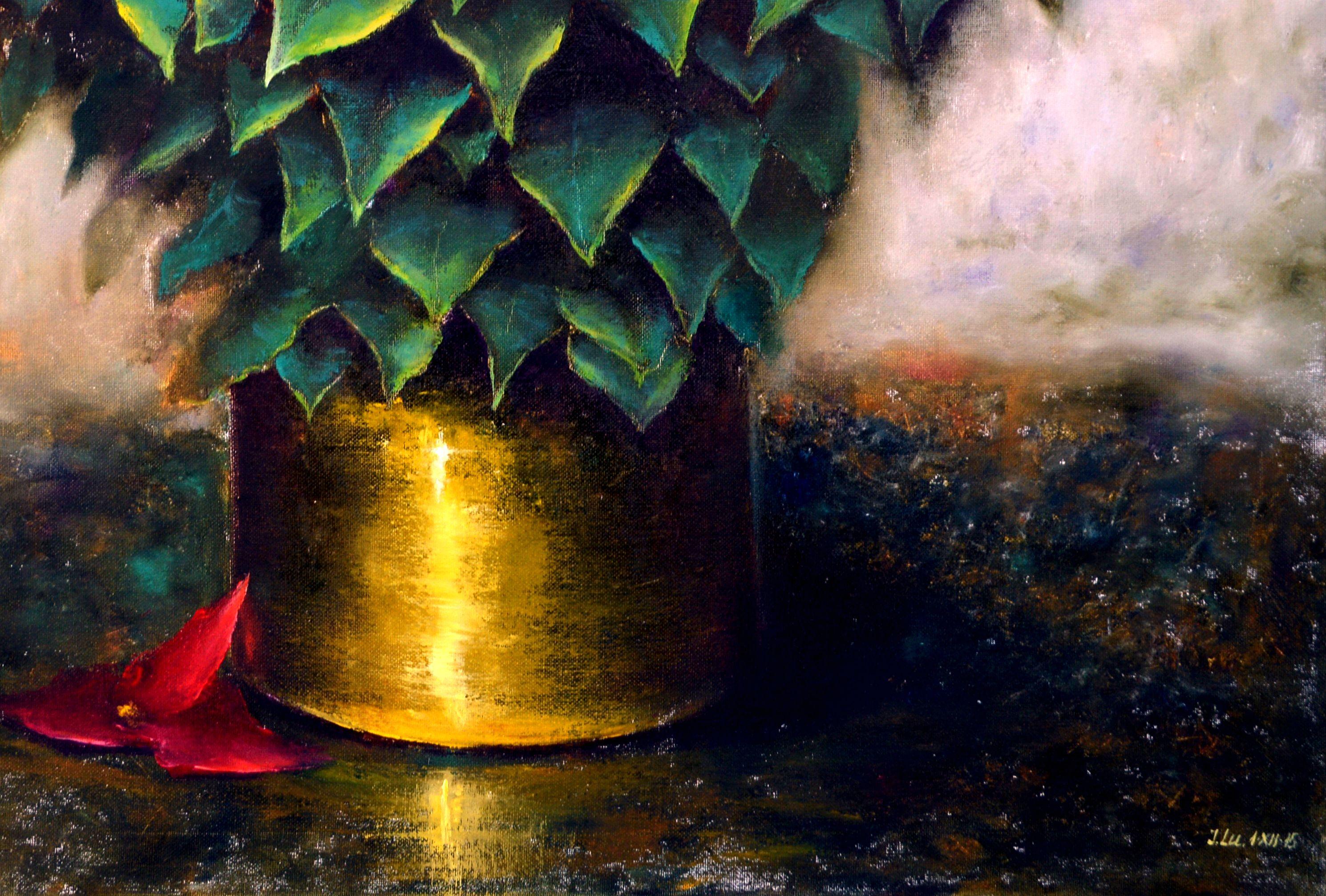 Peinture à l'huile souvenir de Noël 80X80 - Noir Interior Painting par Elena Lukina