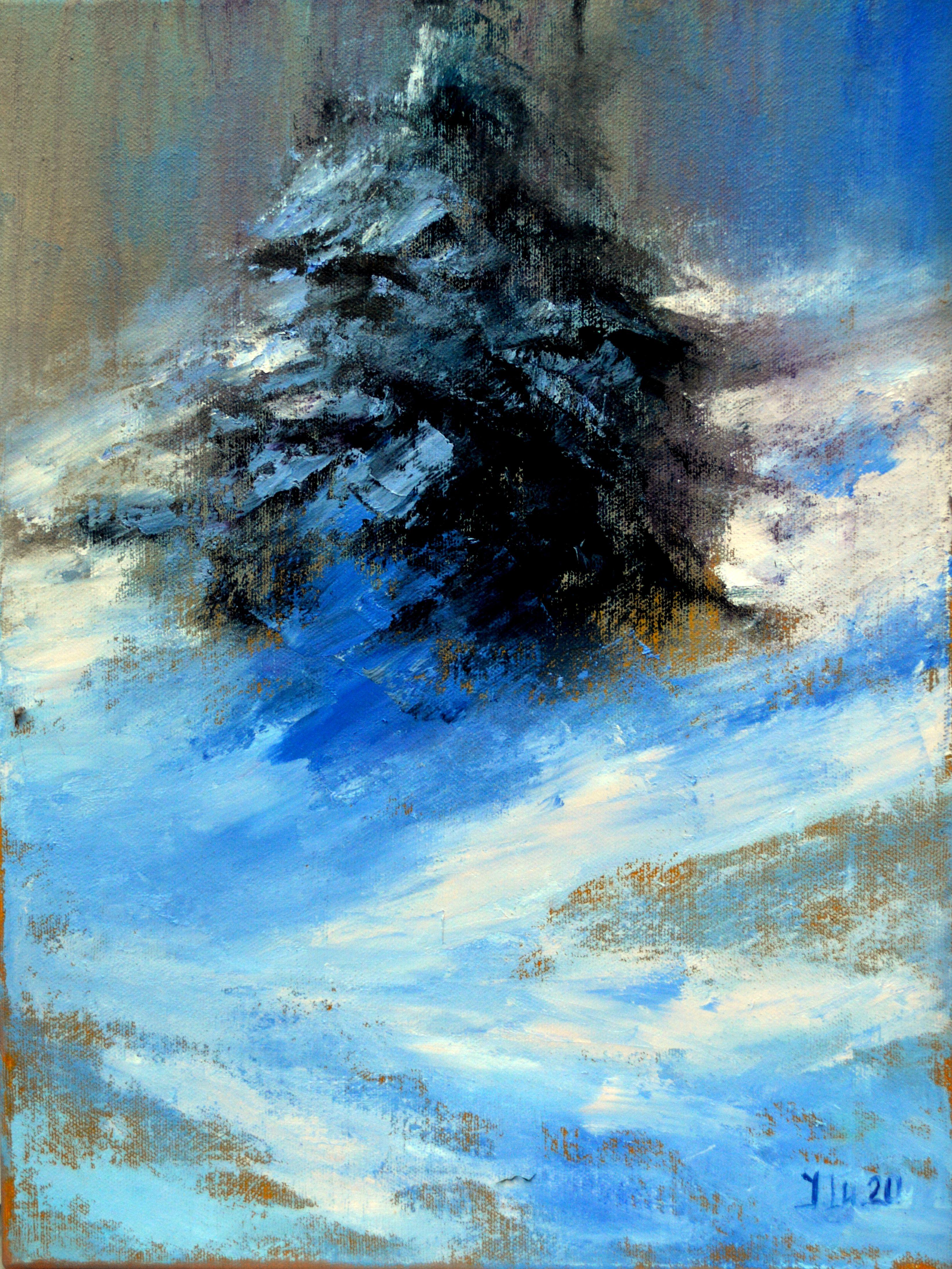 Elena Lukina Landscape Painting - Christmas tree in the snow
