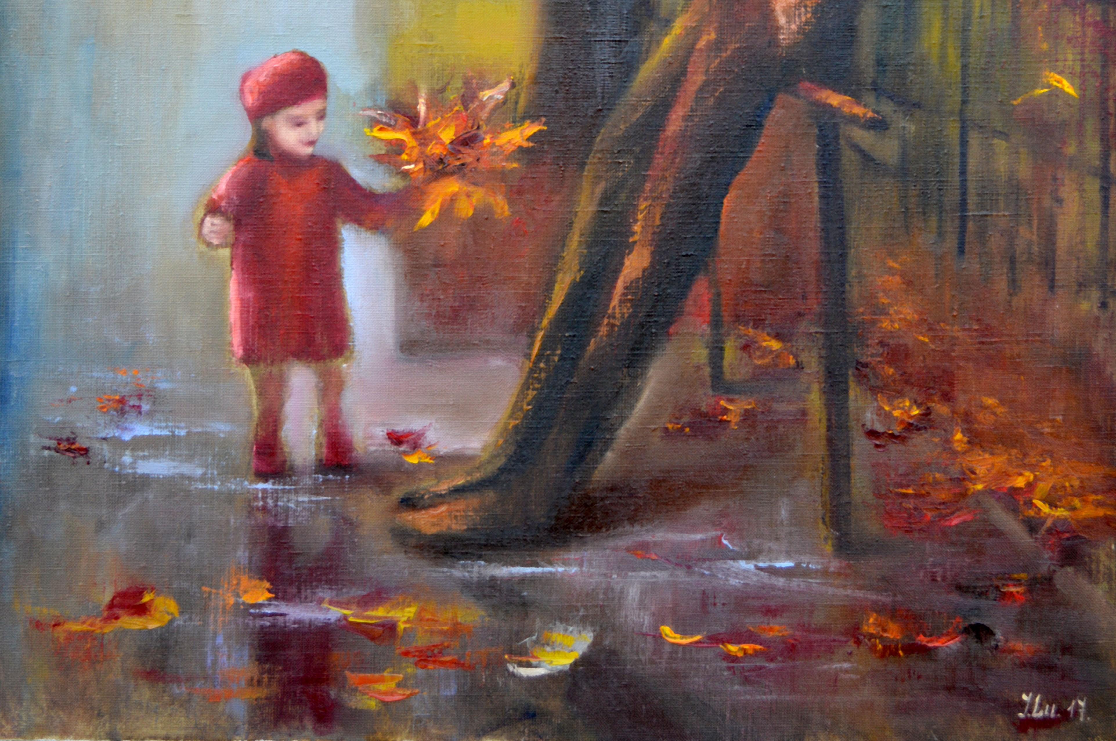 Parque urbano - Landscape Painting Gris de Elena Lukina