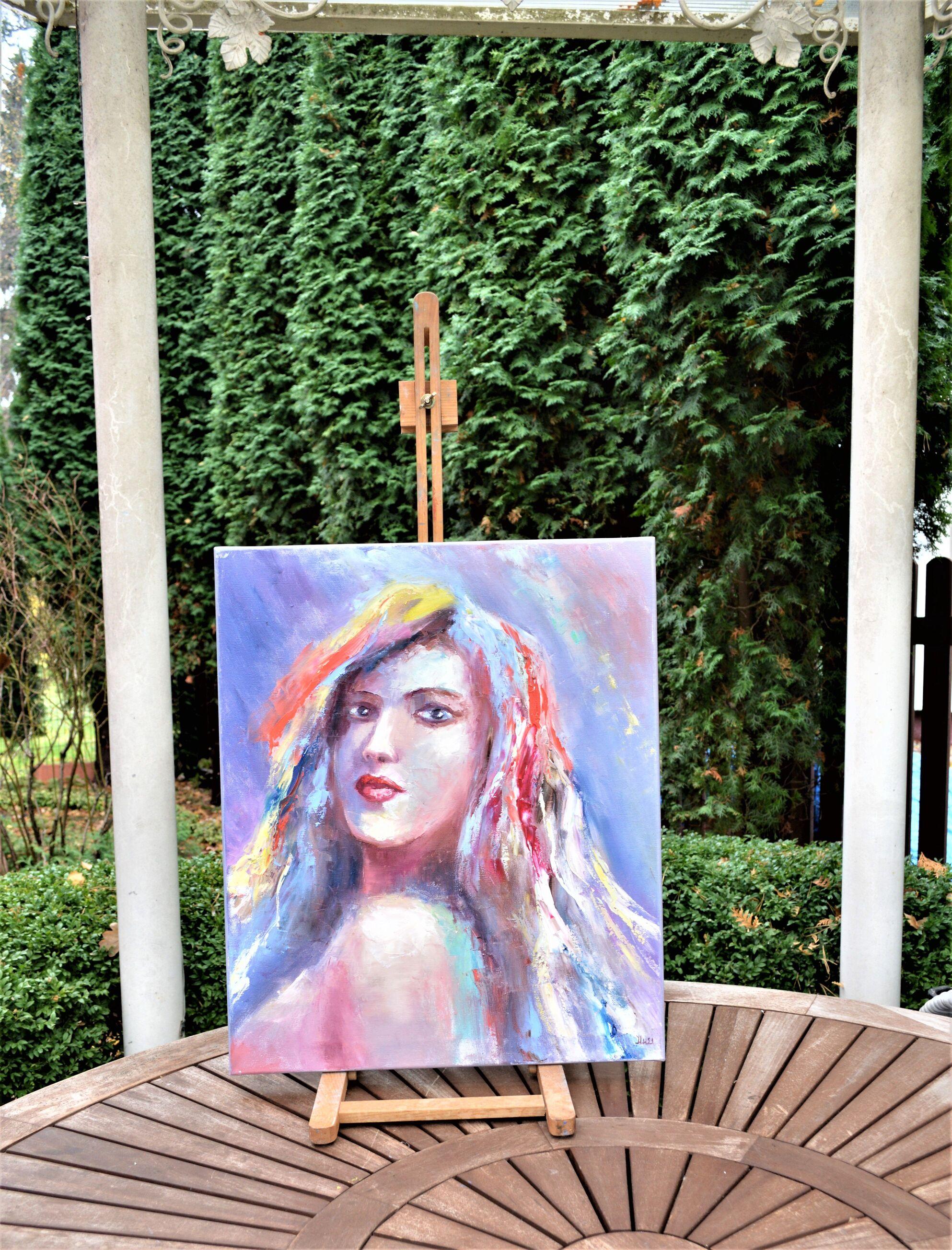 Buntes Frauenporträt – Painting von Elena Lukina
