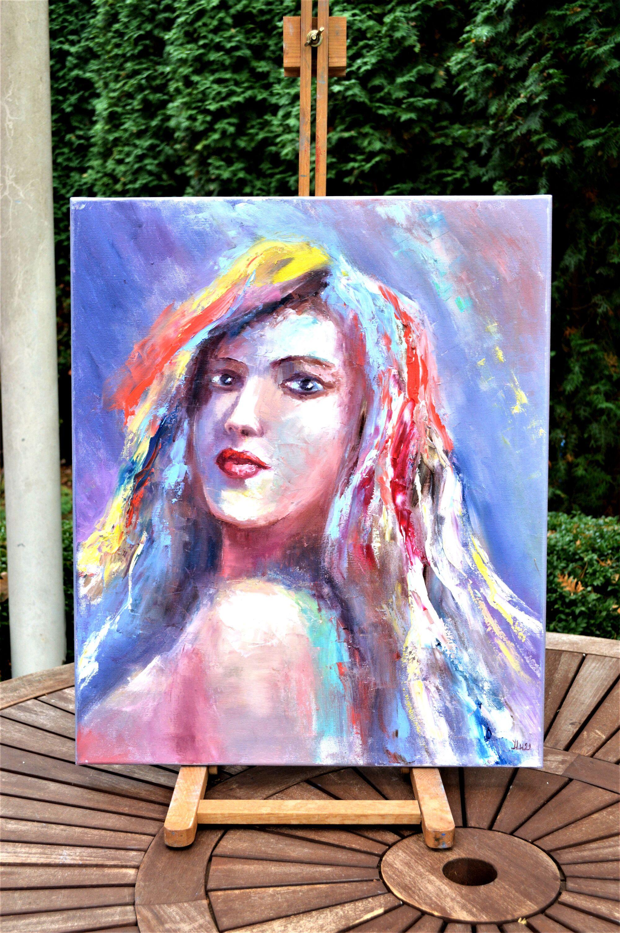 Colorful woman portrait - Expressionist Painting by Elena Lukina