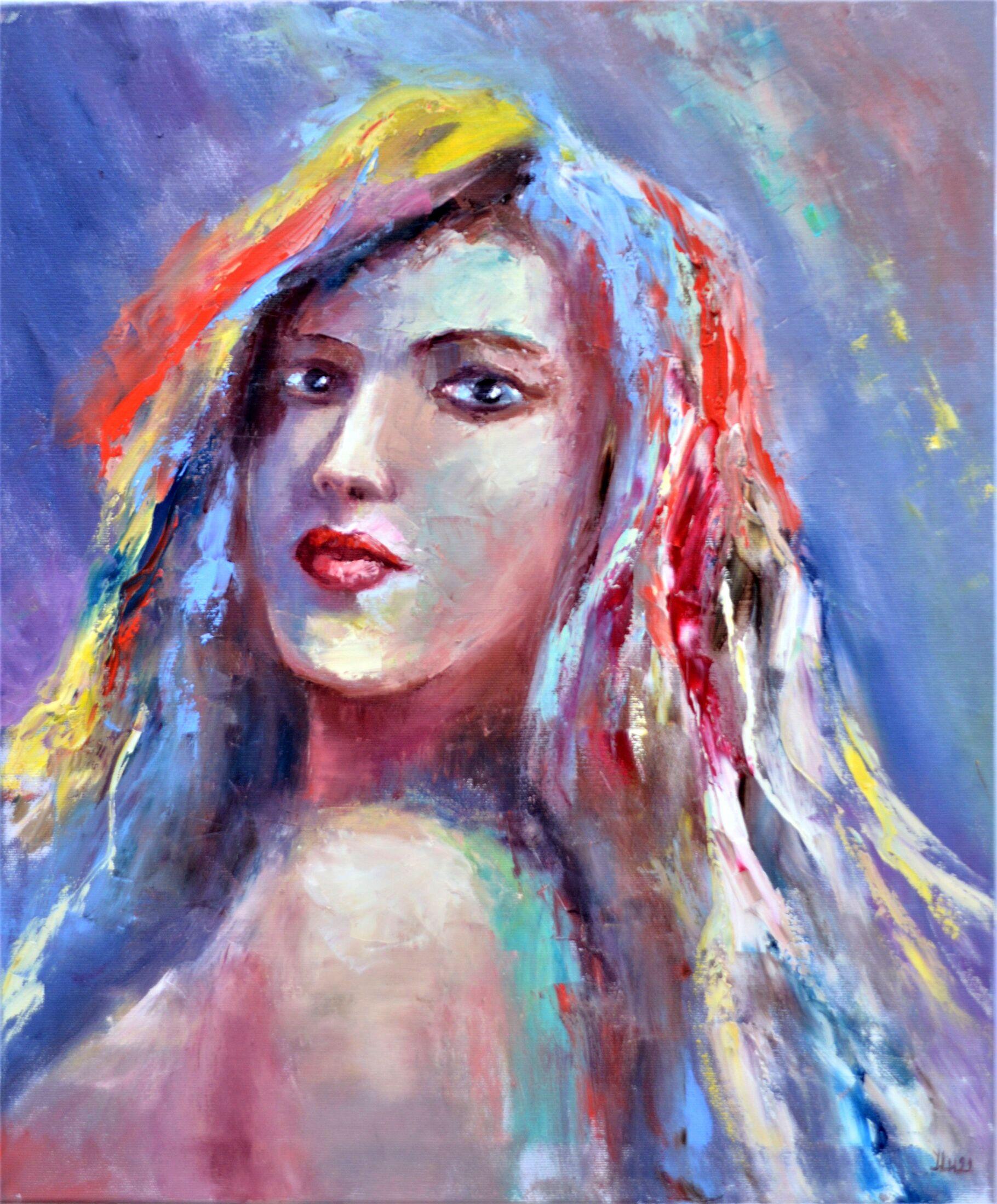Elena Lukina Landscape Painting - Colorful woman portrait