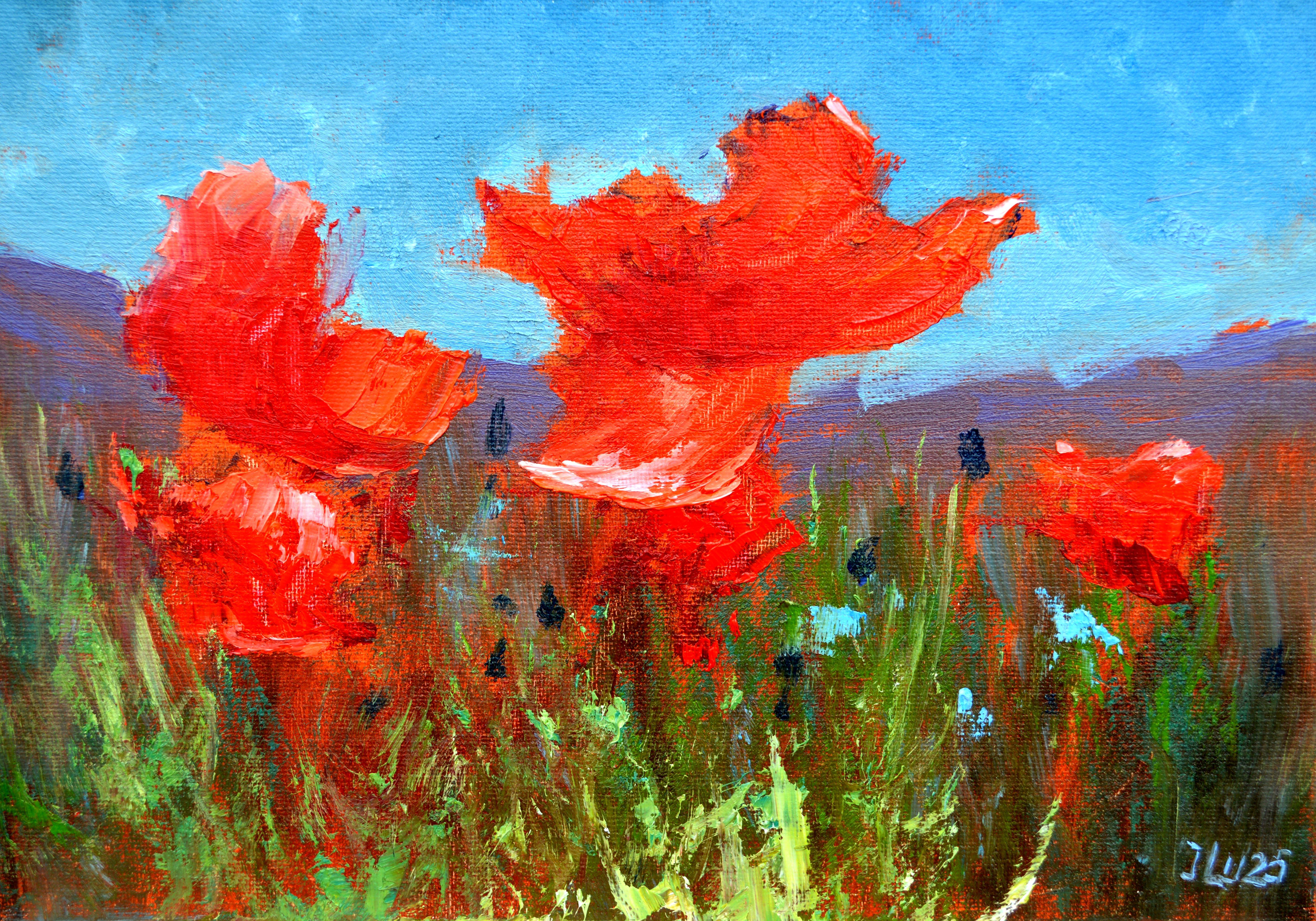 Elena Lukina Landscape Painting – Korallenmohn 21Х30