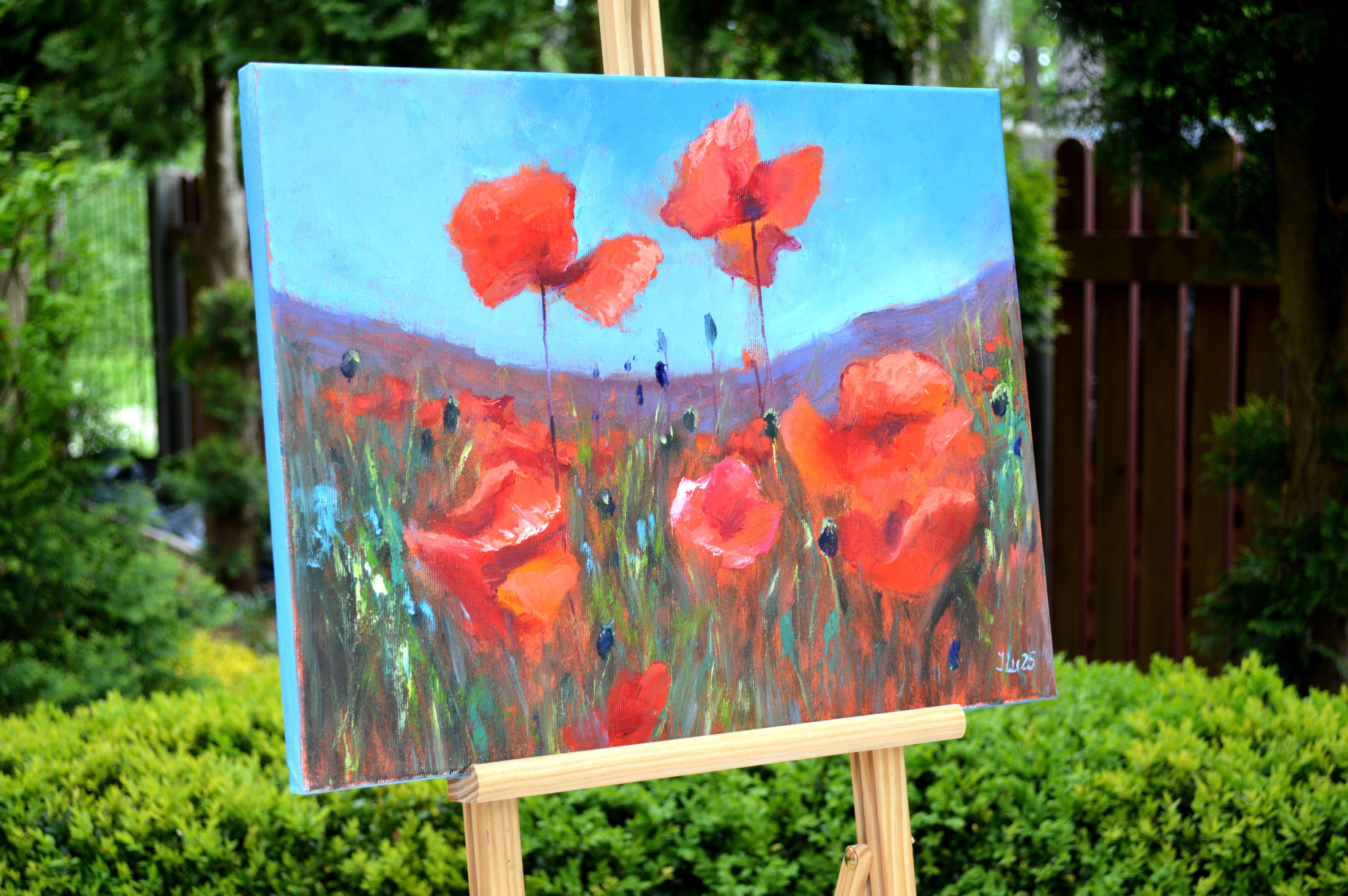Papaveri di corallo - Painting Espressionista di Elena Lukina
