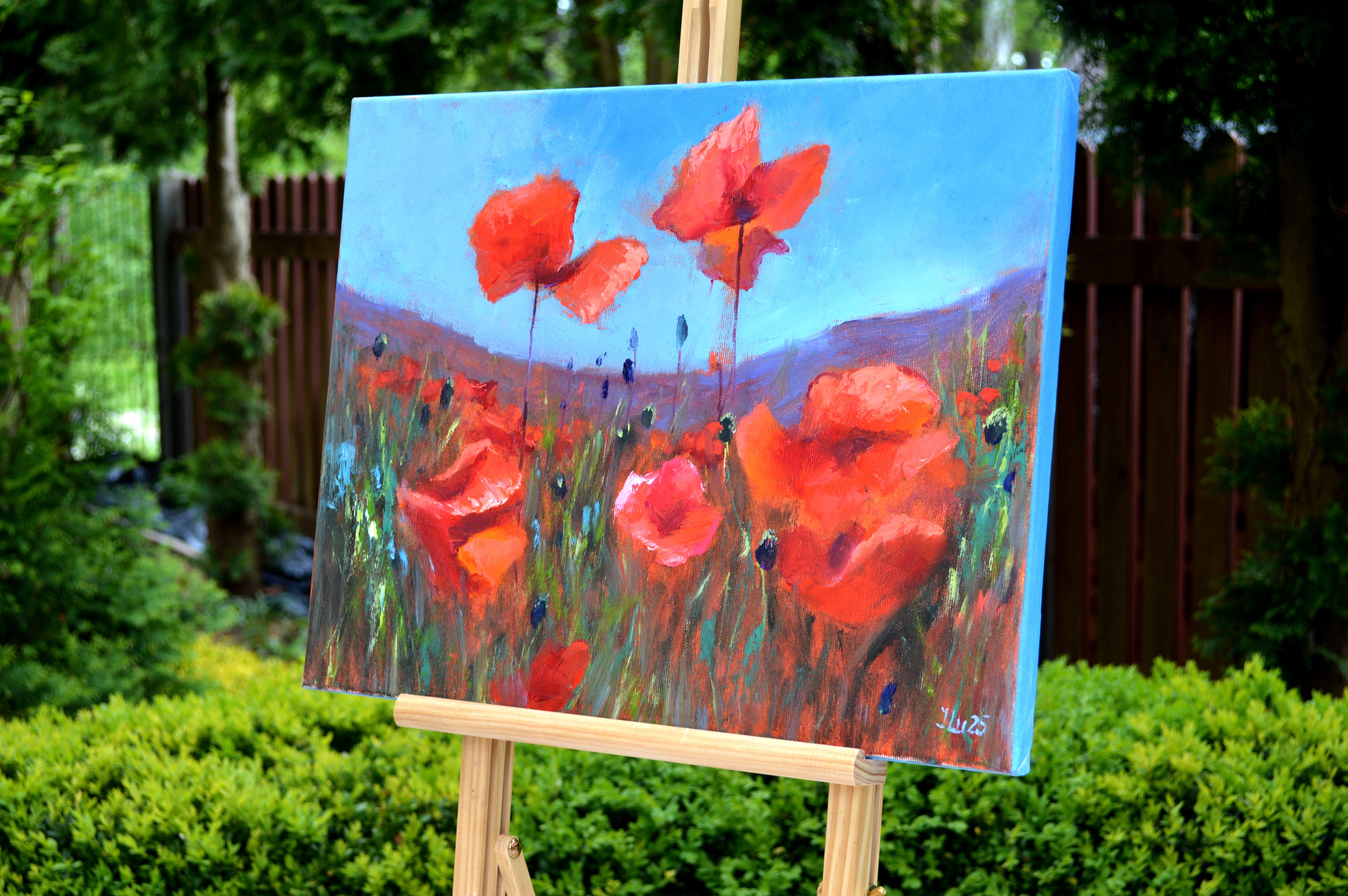 Papaveri di corallo - Landscape Painting Marrone di Elena Lukina