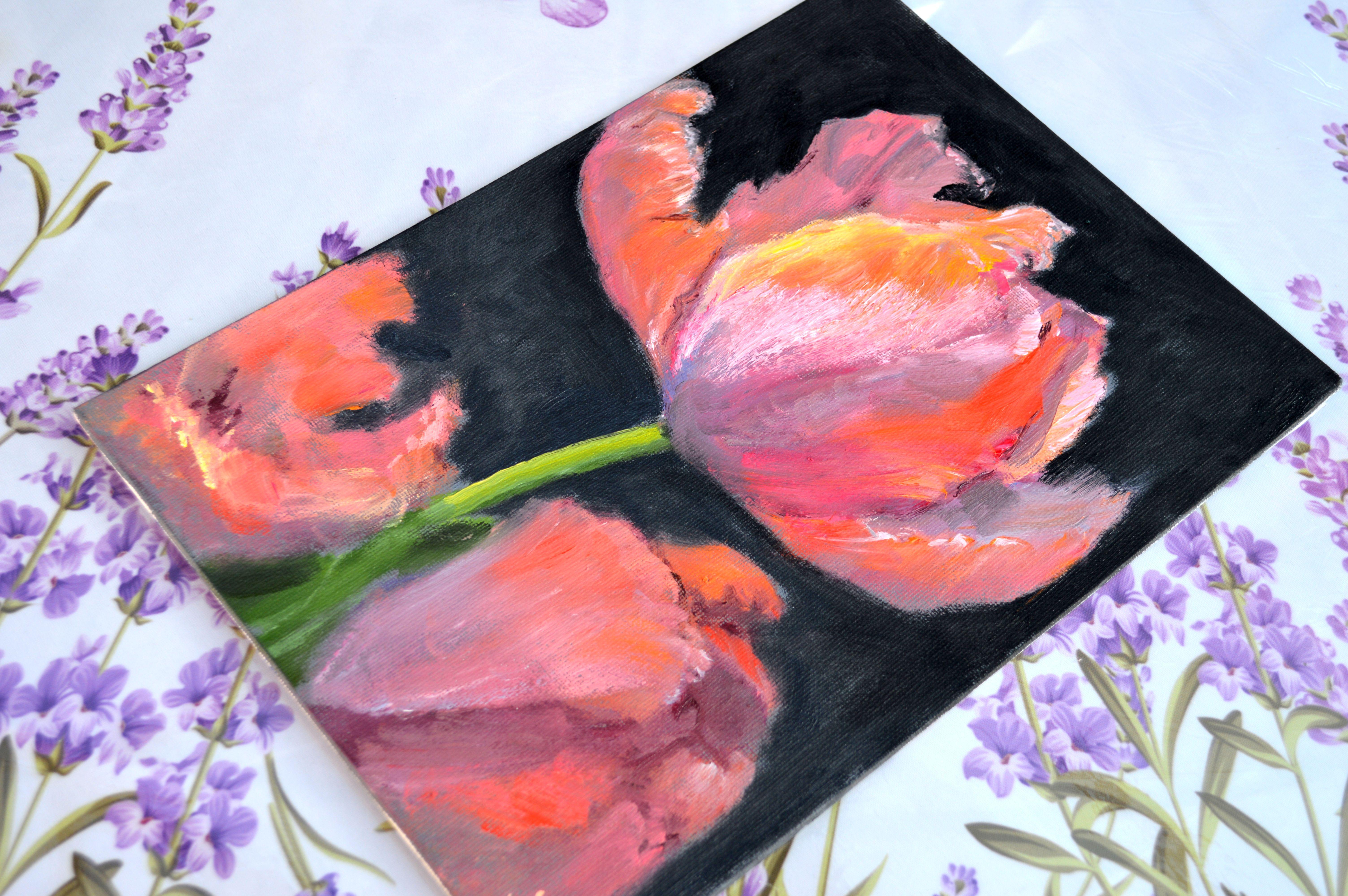 Tulipanes de coral 1 - Still-Life Painting Rosa de Elena Lukina