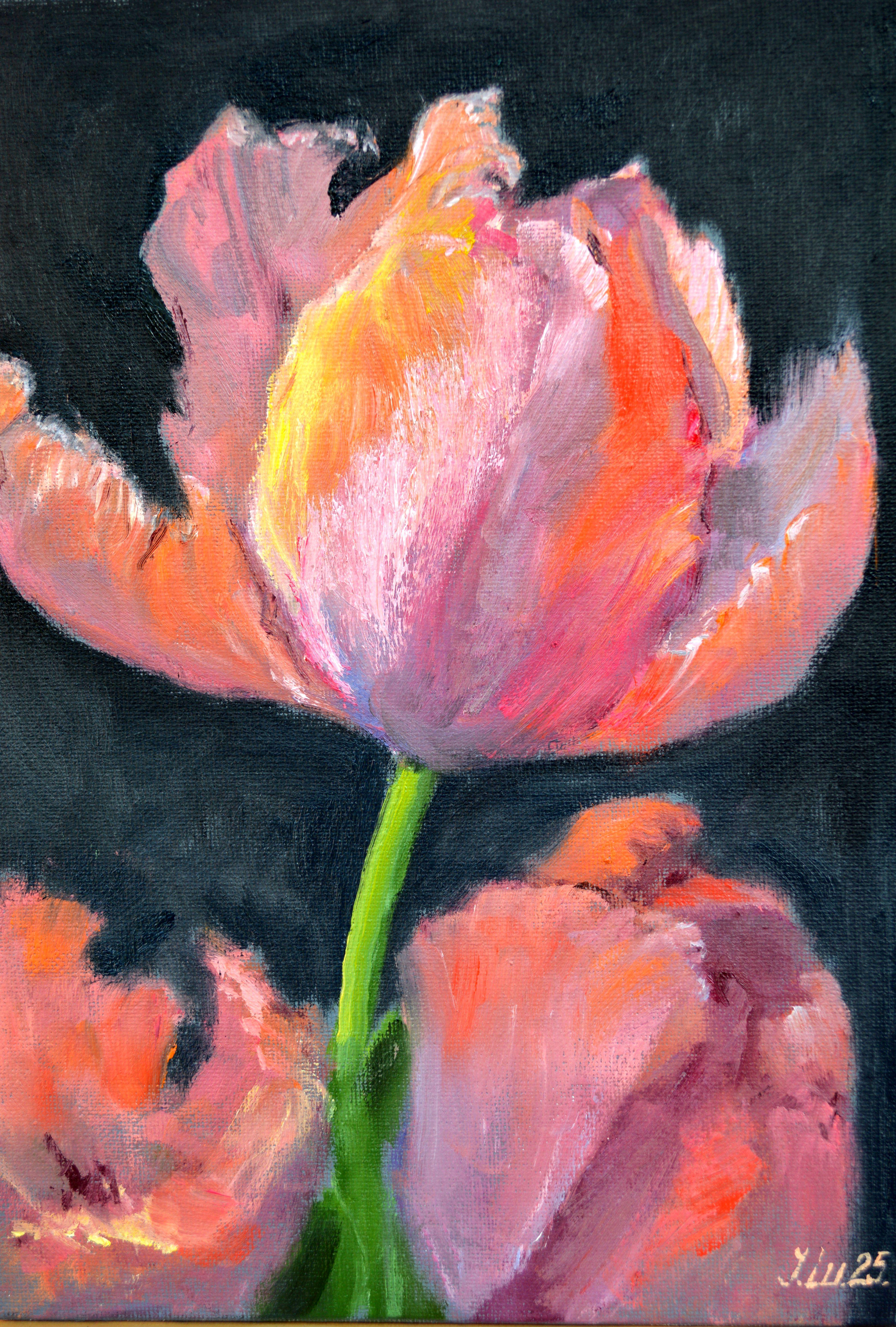 Still-Life Painting de Elena Lukina - Tulipanes de coral 1