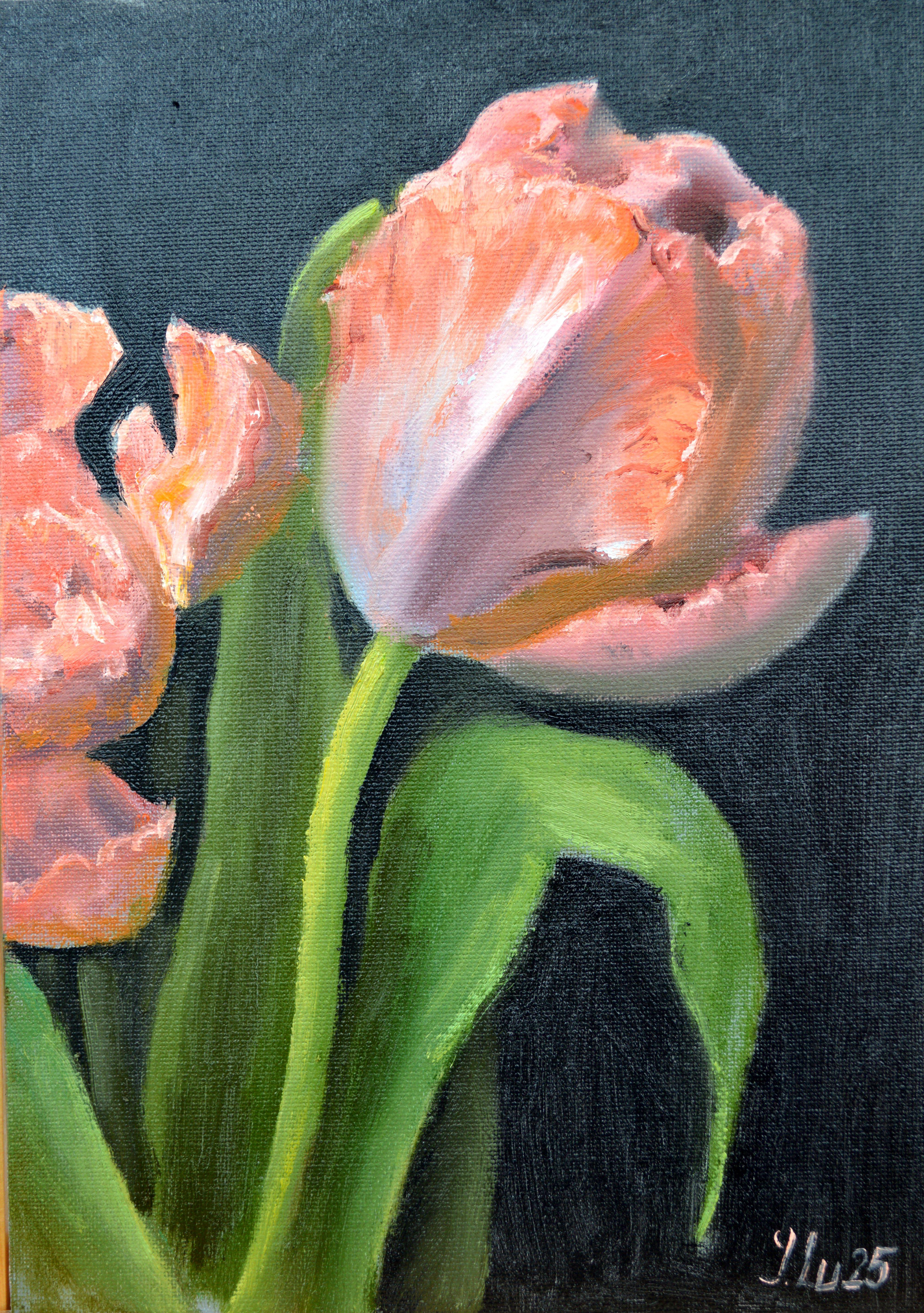 Elena Lukina Still-Life Painting – Korallene Tulpen 4