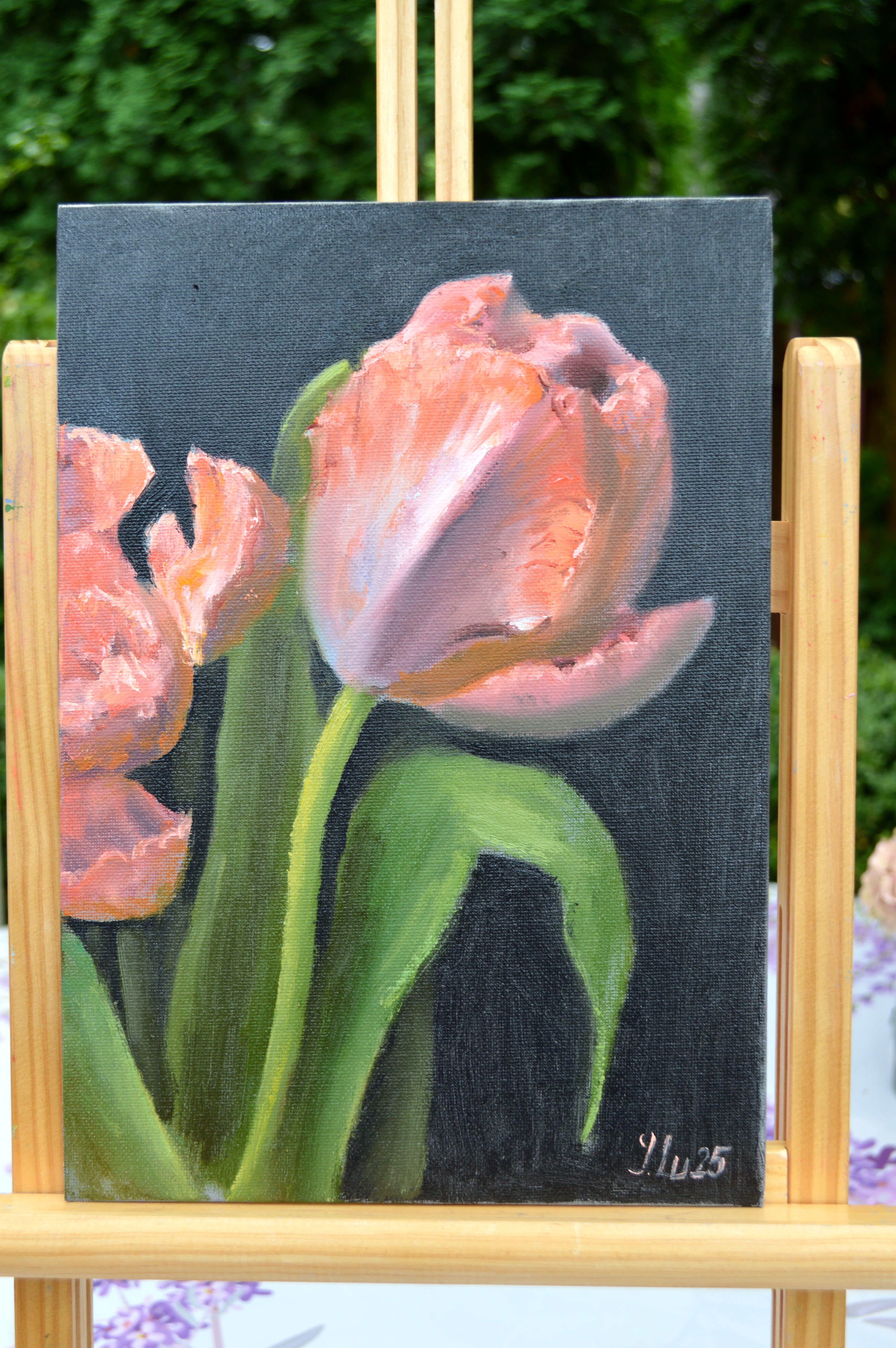 Korallen Tulpen Triptychon im Angebot 5